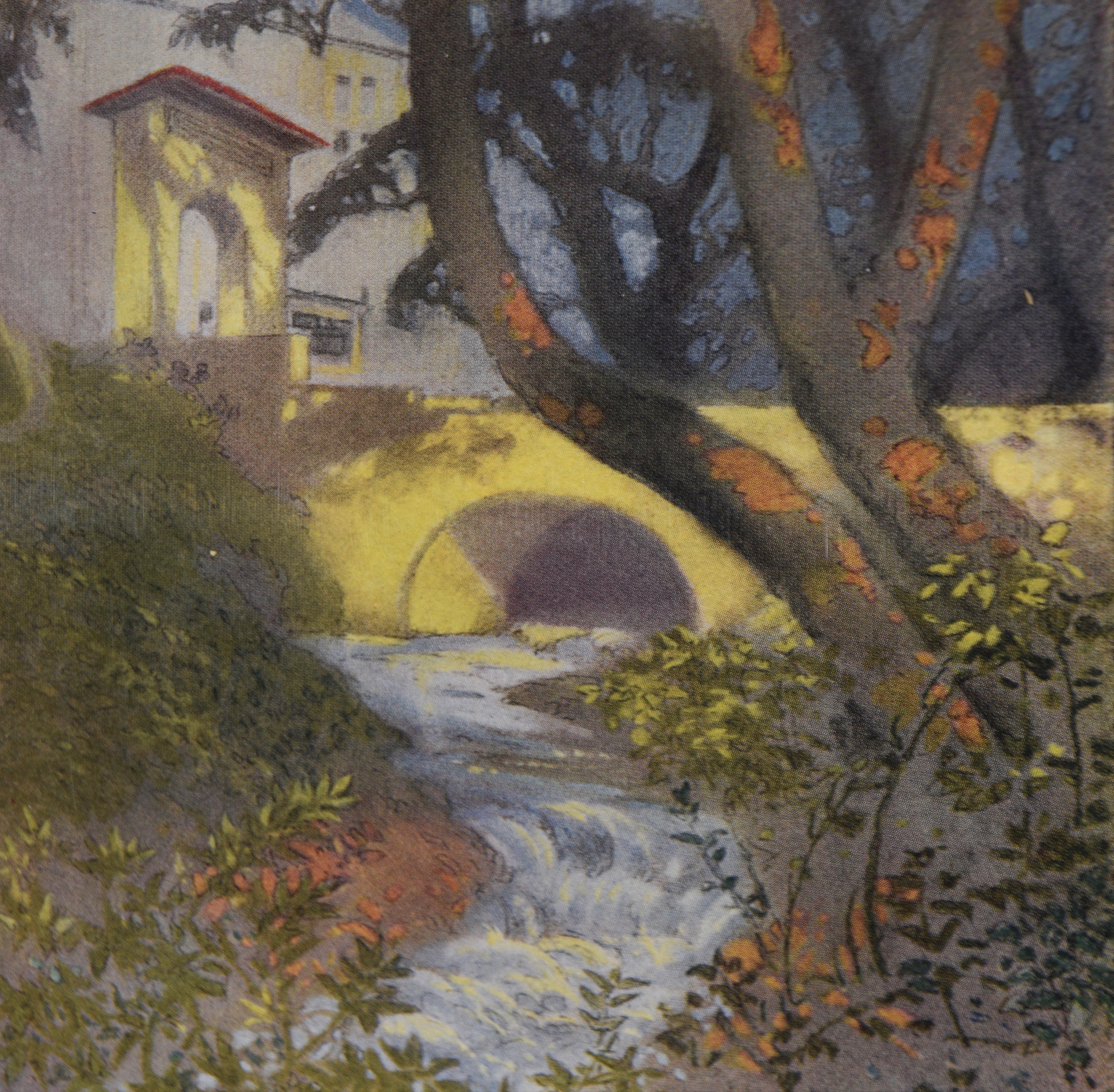 « Strawberry Creek At The Class Of 1910 Bridge » - Lithographie de l'UC Berkeley de 1921 - Impressionnisme américain Print par Pedro Lemos
