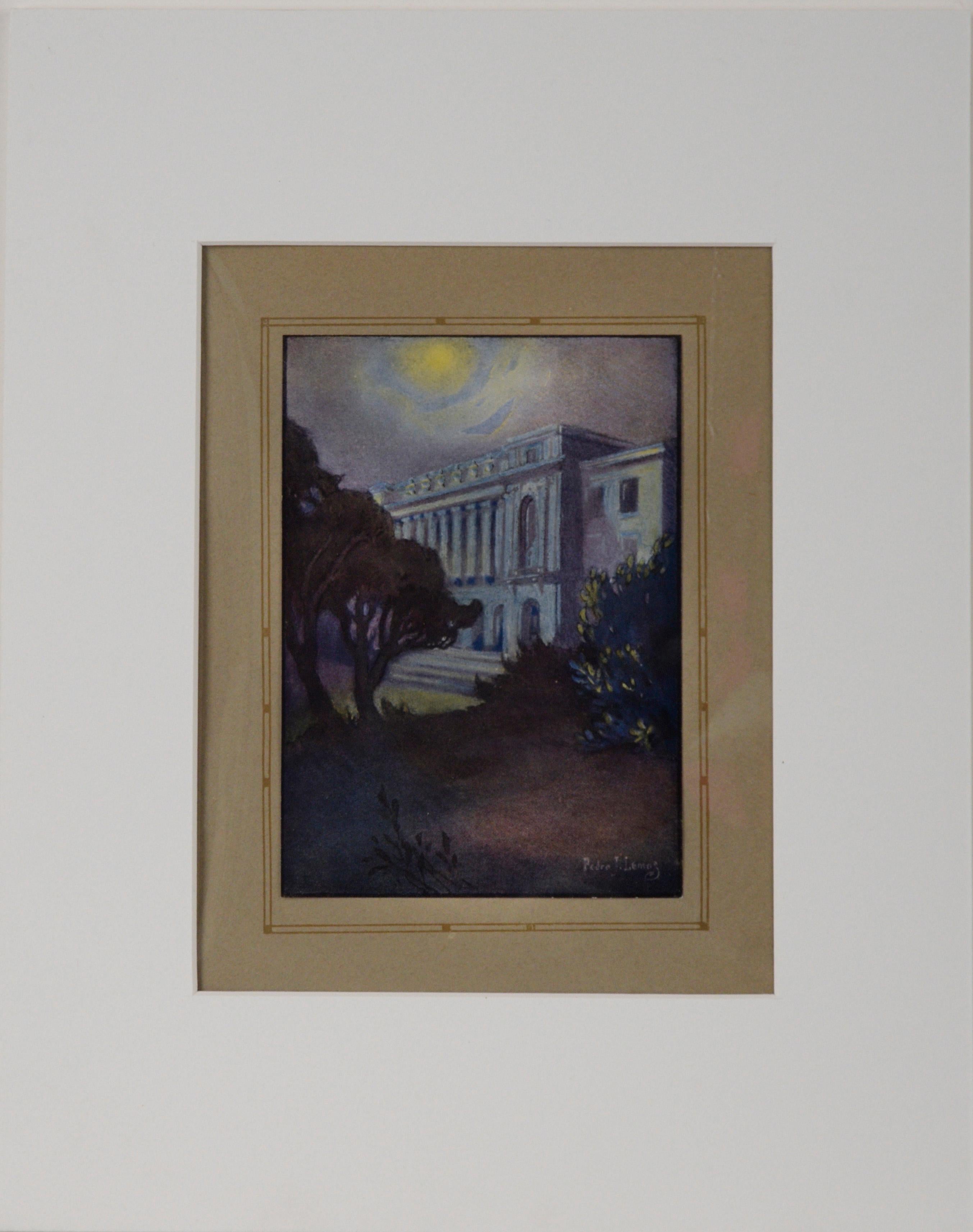 Pedro Lemos Landscape Print - Wheeler Hall 1921 University of California at Berkeley Color Lithograph