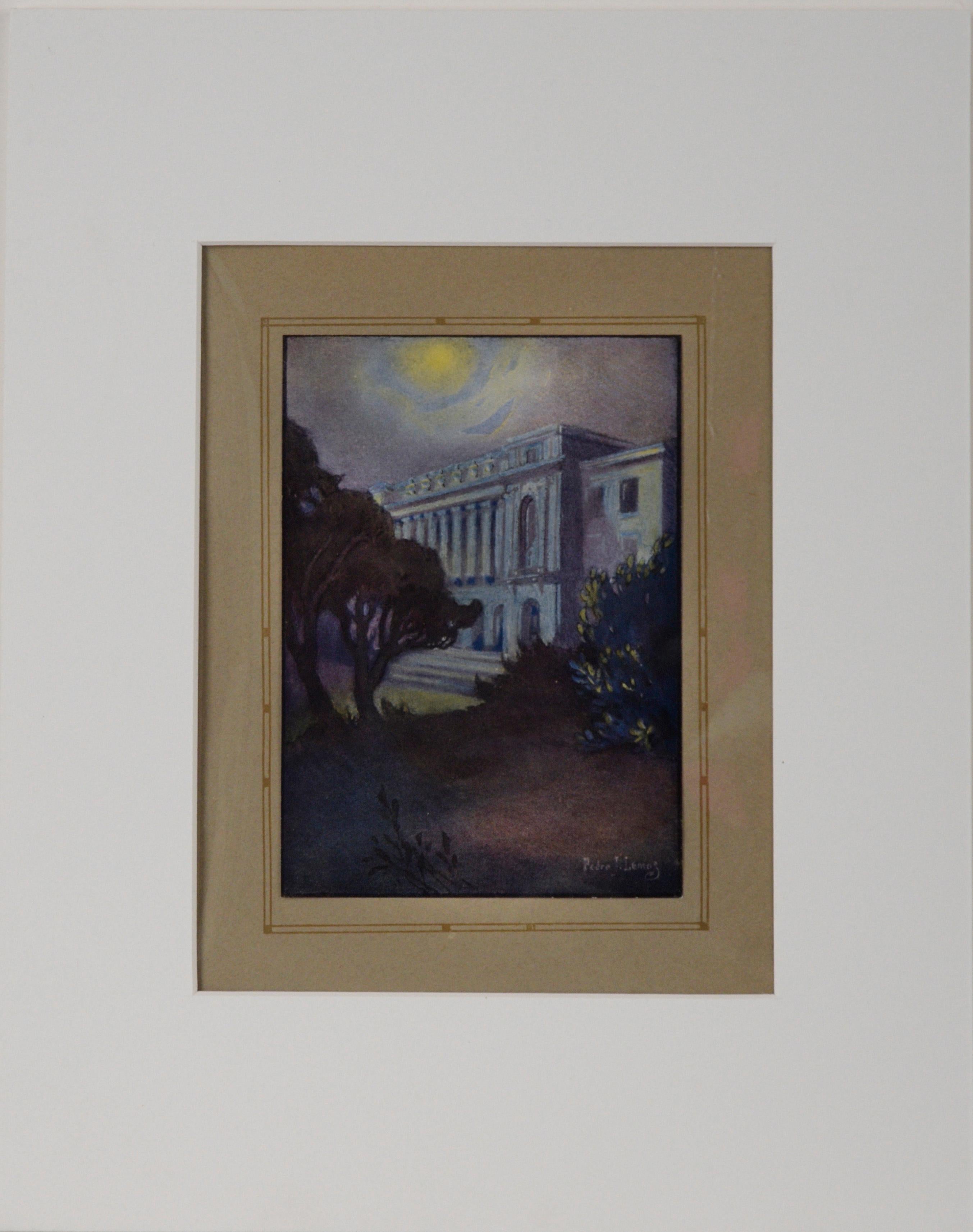 Pedro Lemos Landscape Print - Wheeler Hall 1921 University of California at Berkeley Color Lithograph 