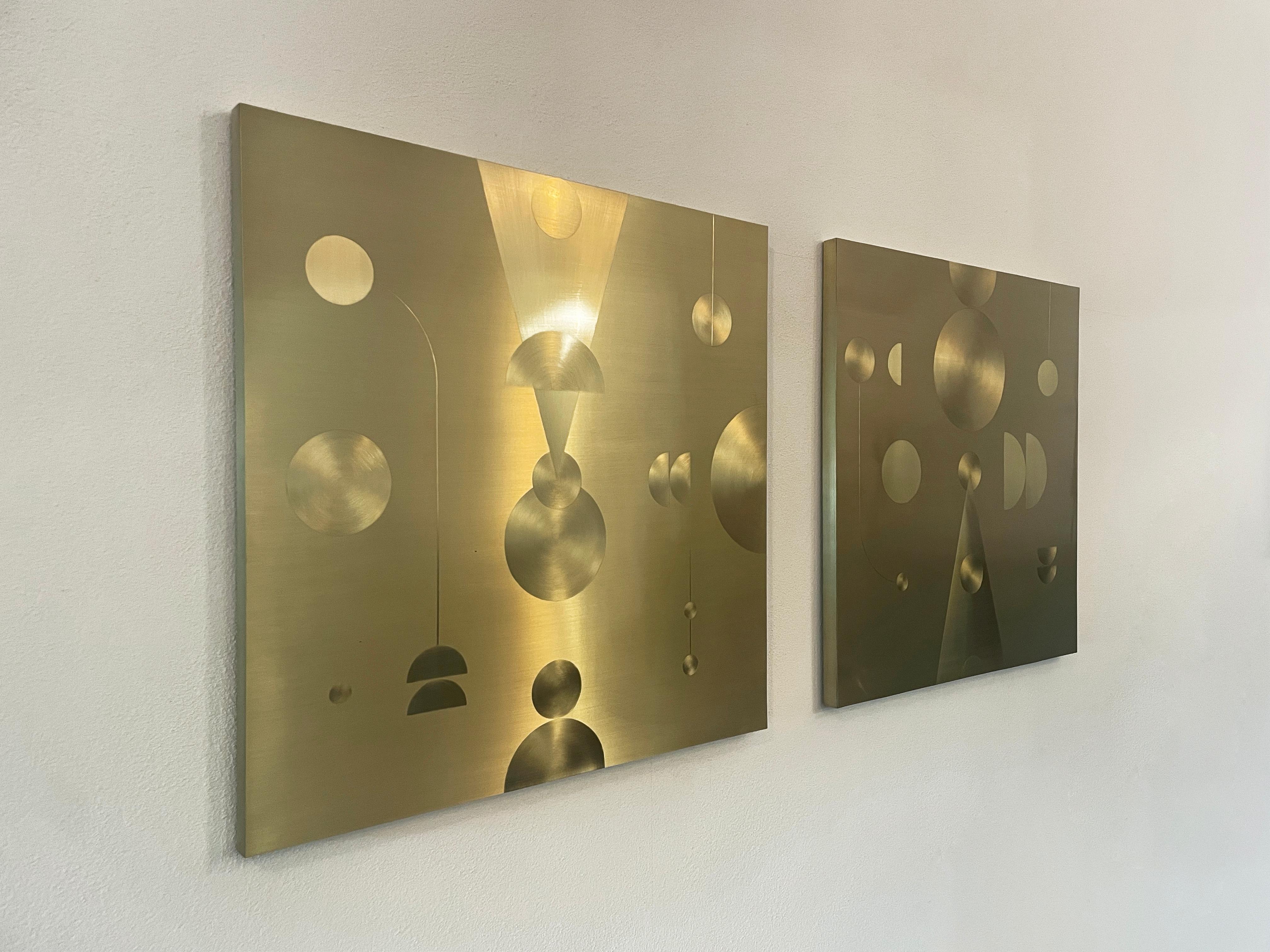 Contemporary Art, Metal
Brushed brass on wood 
60x60cm
Signed and dated on the back



