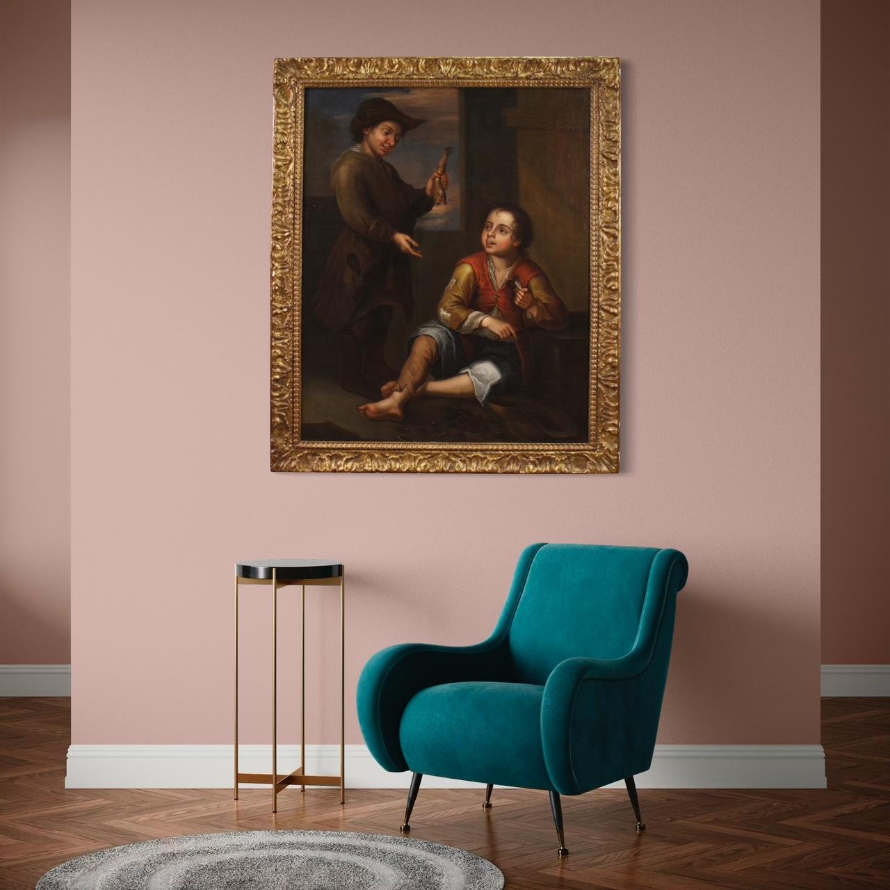 18th Century Oil on Canvas Antique Spanish Genre Scene Painting, 1740 11