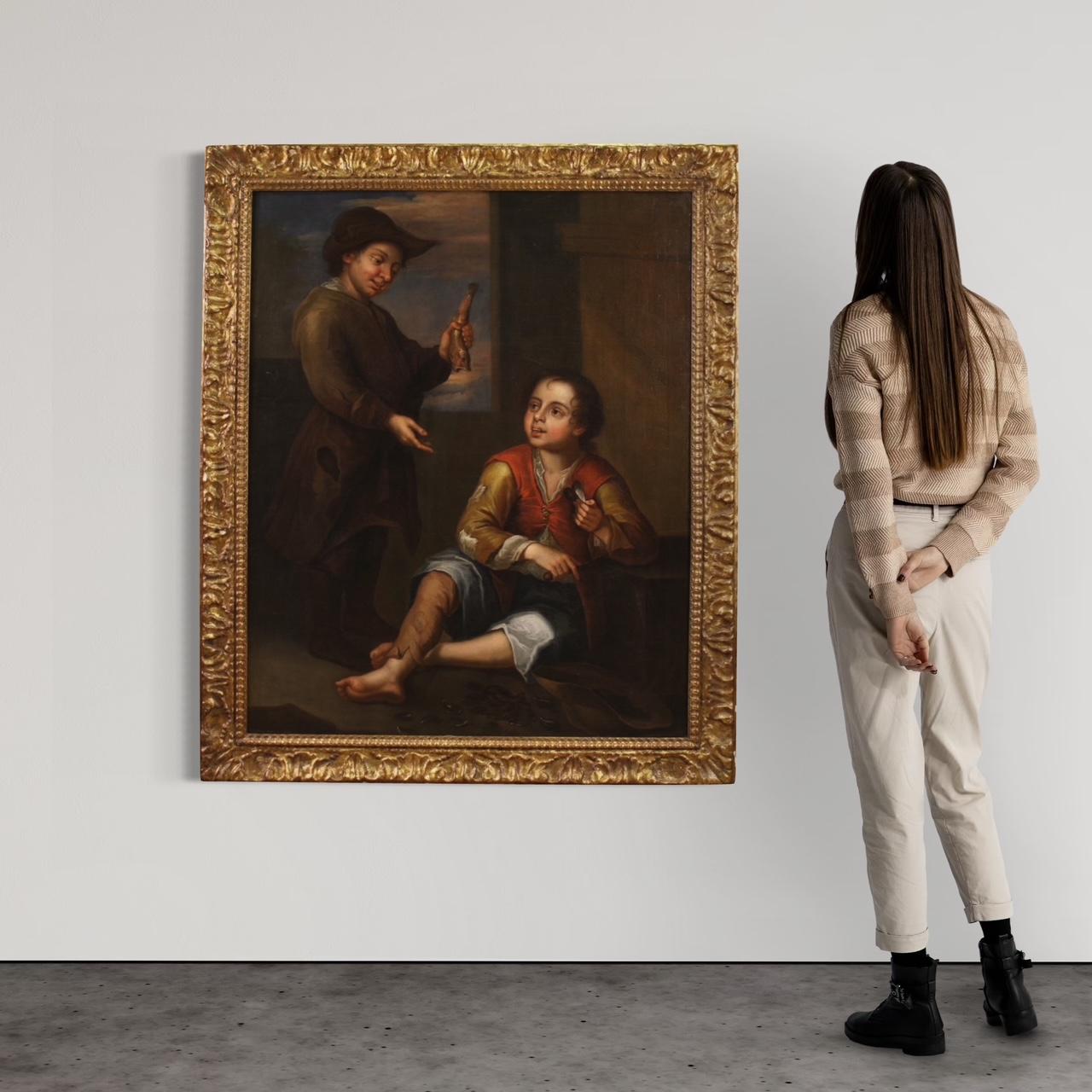 18. Jahrhundert Öl auf Leinwand Spanische Malerei Genreszene, 1740 – Painting von Pedro Nunez De Villavincenzo