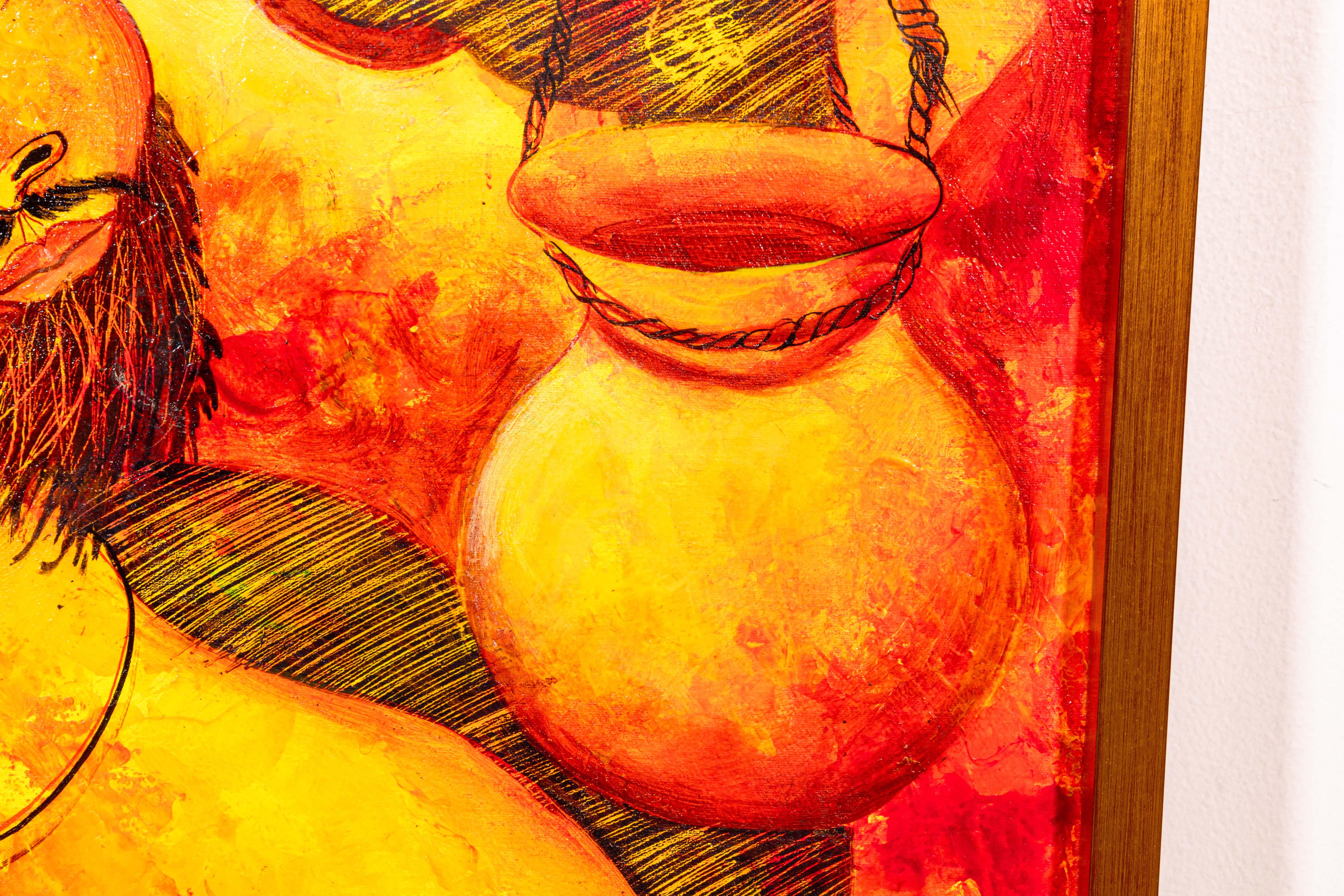 Pedro Ortegarias Familia Ciameses Pintura sobre lienzo en técnica mixta firmada 2005 Lienzo en venta