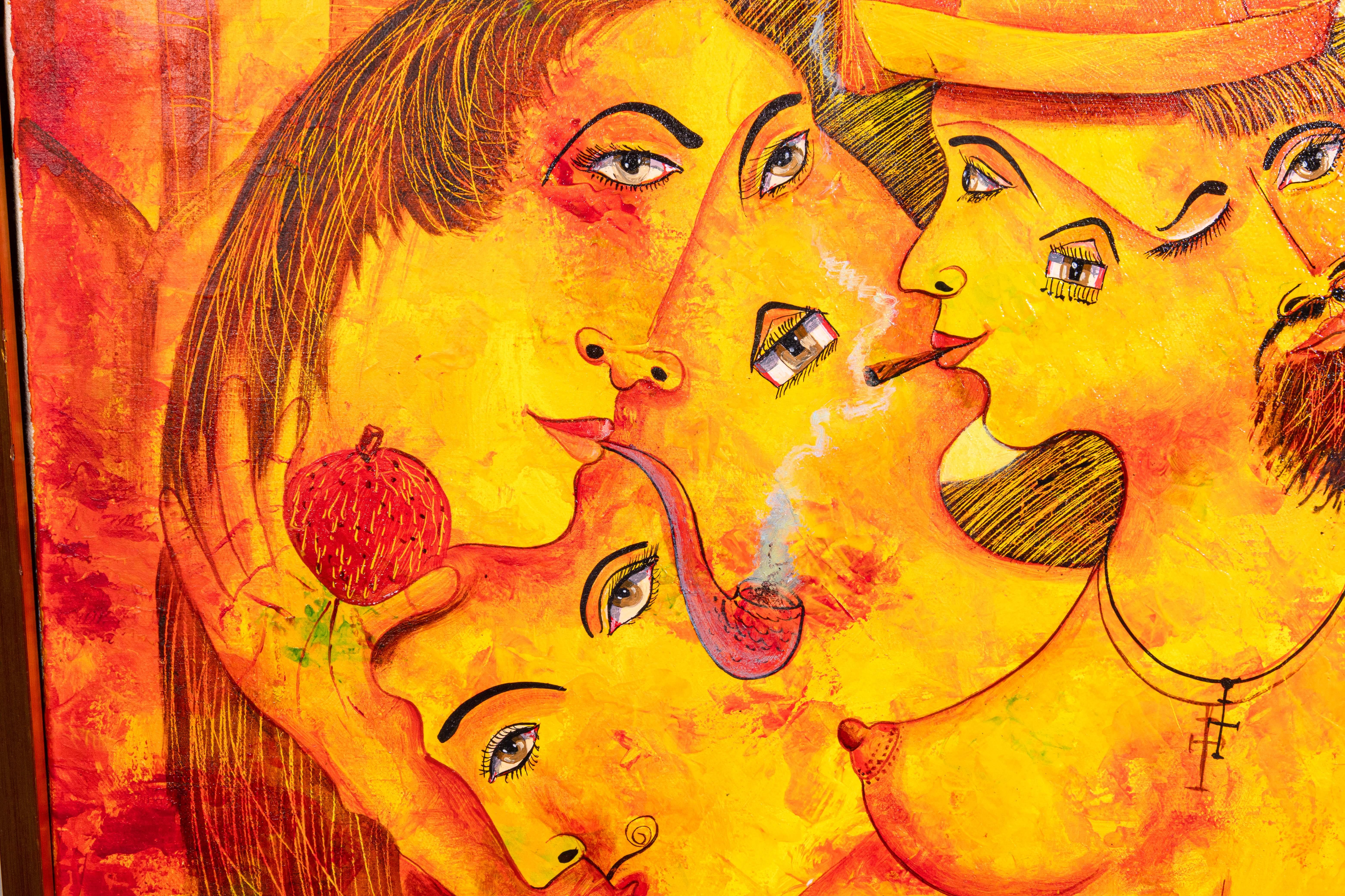 Pedro Ortegarias Familia Ciameses Pintura sobre lienzo en técnica mixta firmada 2005 en venta 2
