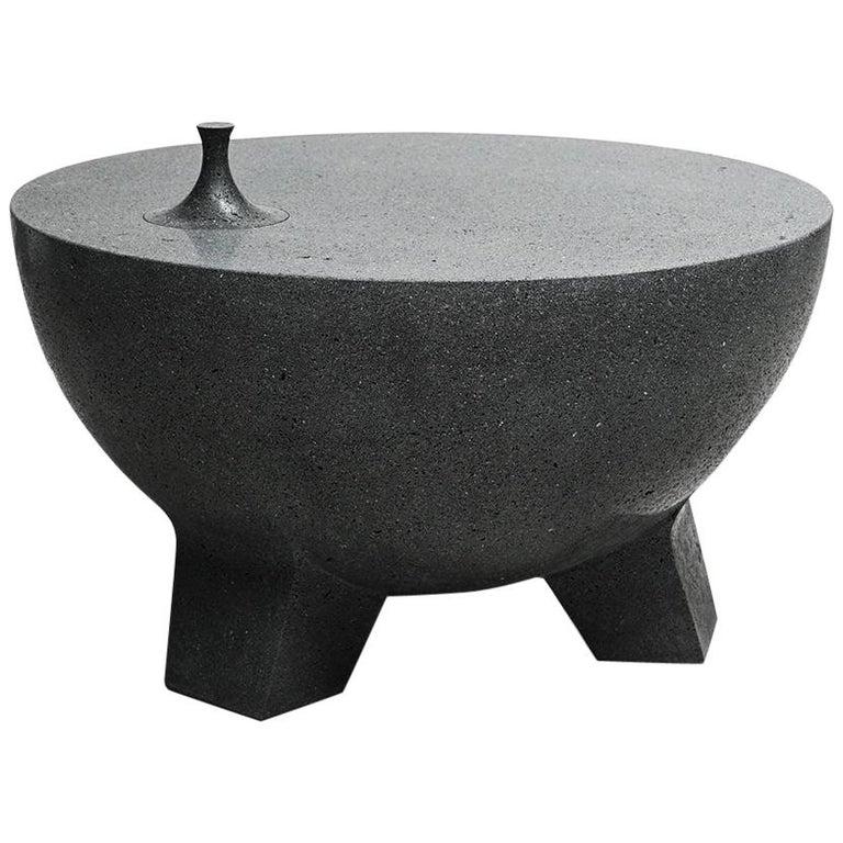 Mexican Pedro Reyes Volcanic Stone Black Molcajete Table 'Mortar Table' Contemporary