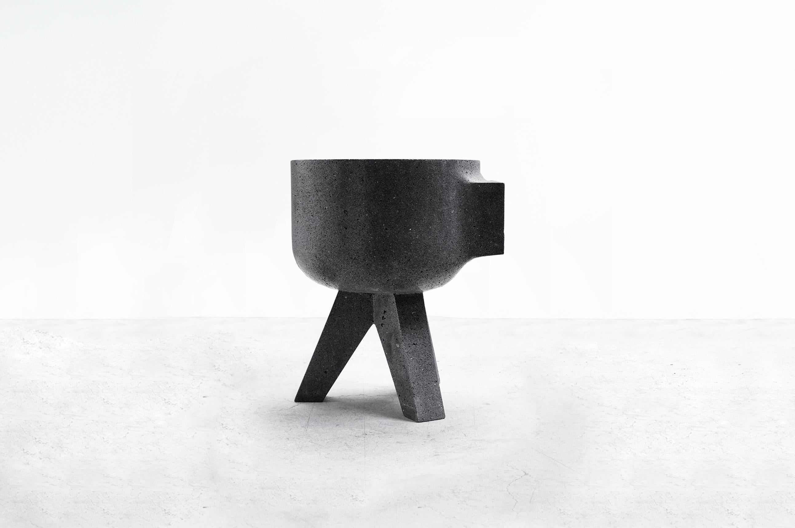 Mexican Pedro Reyes Contemporary Design Tripod Table Black Volcanic Stone Mexico 2018