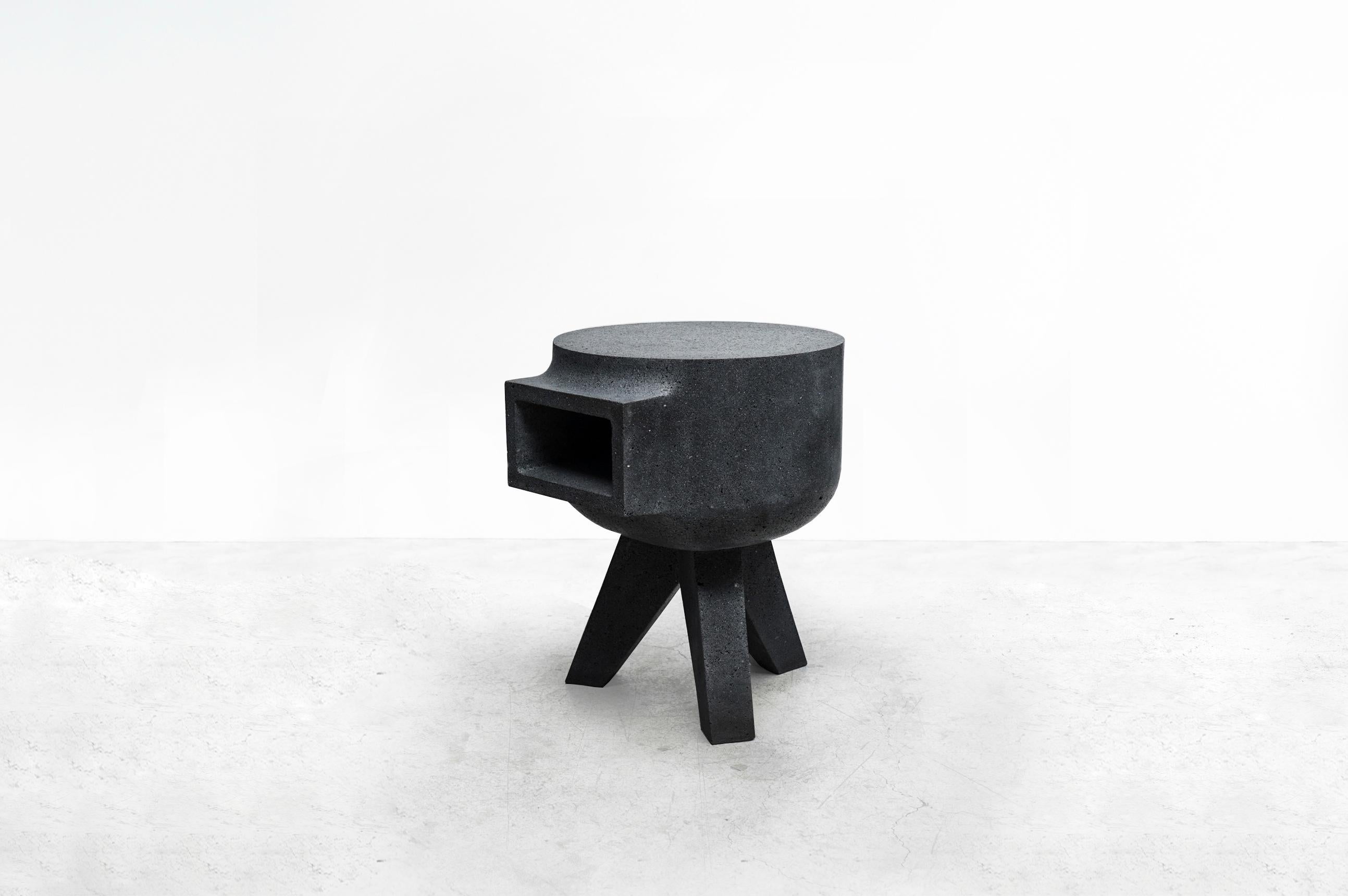Pedro Reyes Contemporary Design Tripod Table Black Volcanic Stone Mexico 2018 1