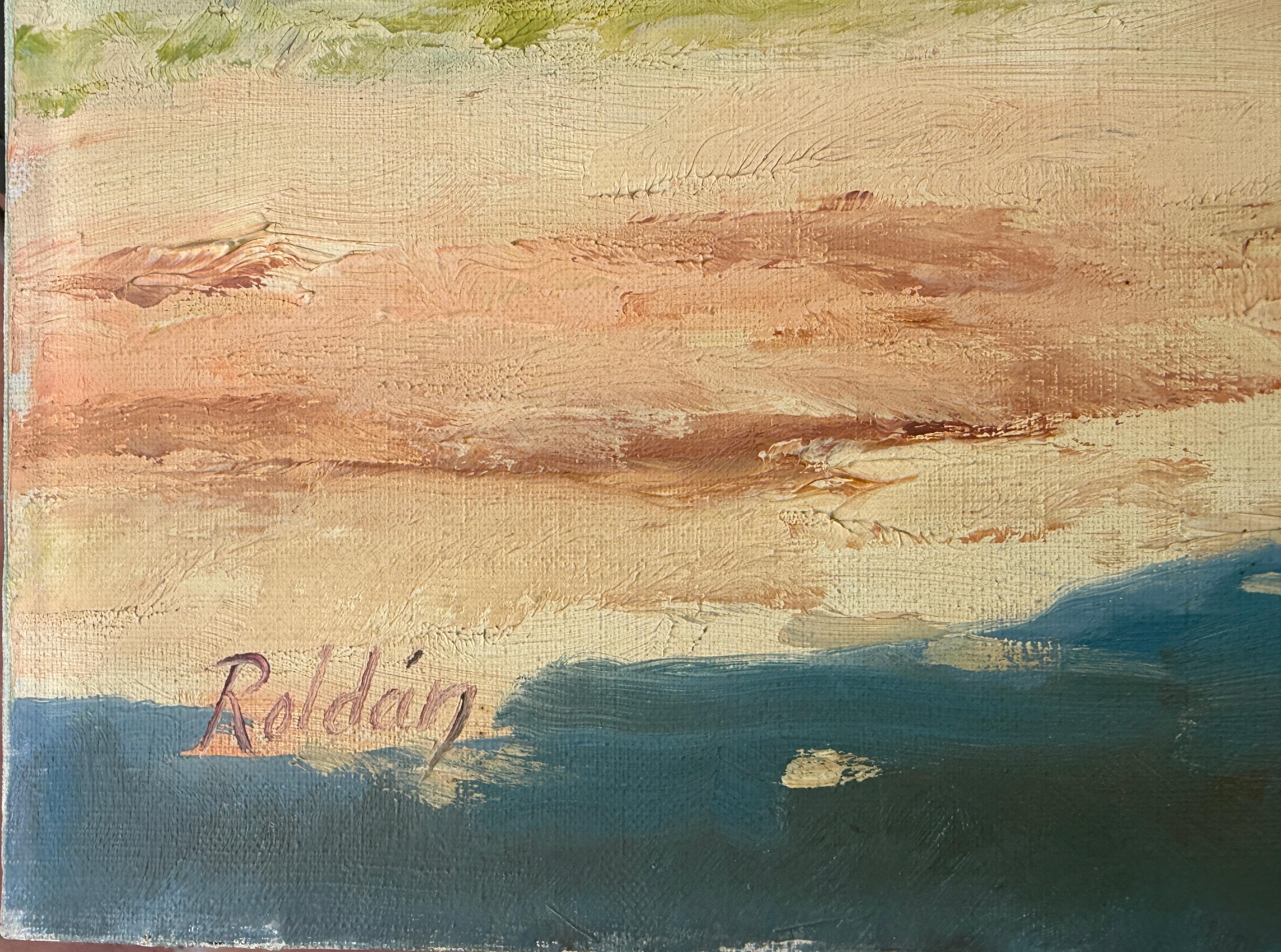 Mediterranes Bauernhaus mit Brunnen Öl auf Leinwand Gemälde Spanien – Painting von Pedro Roldán Molina