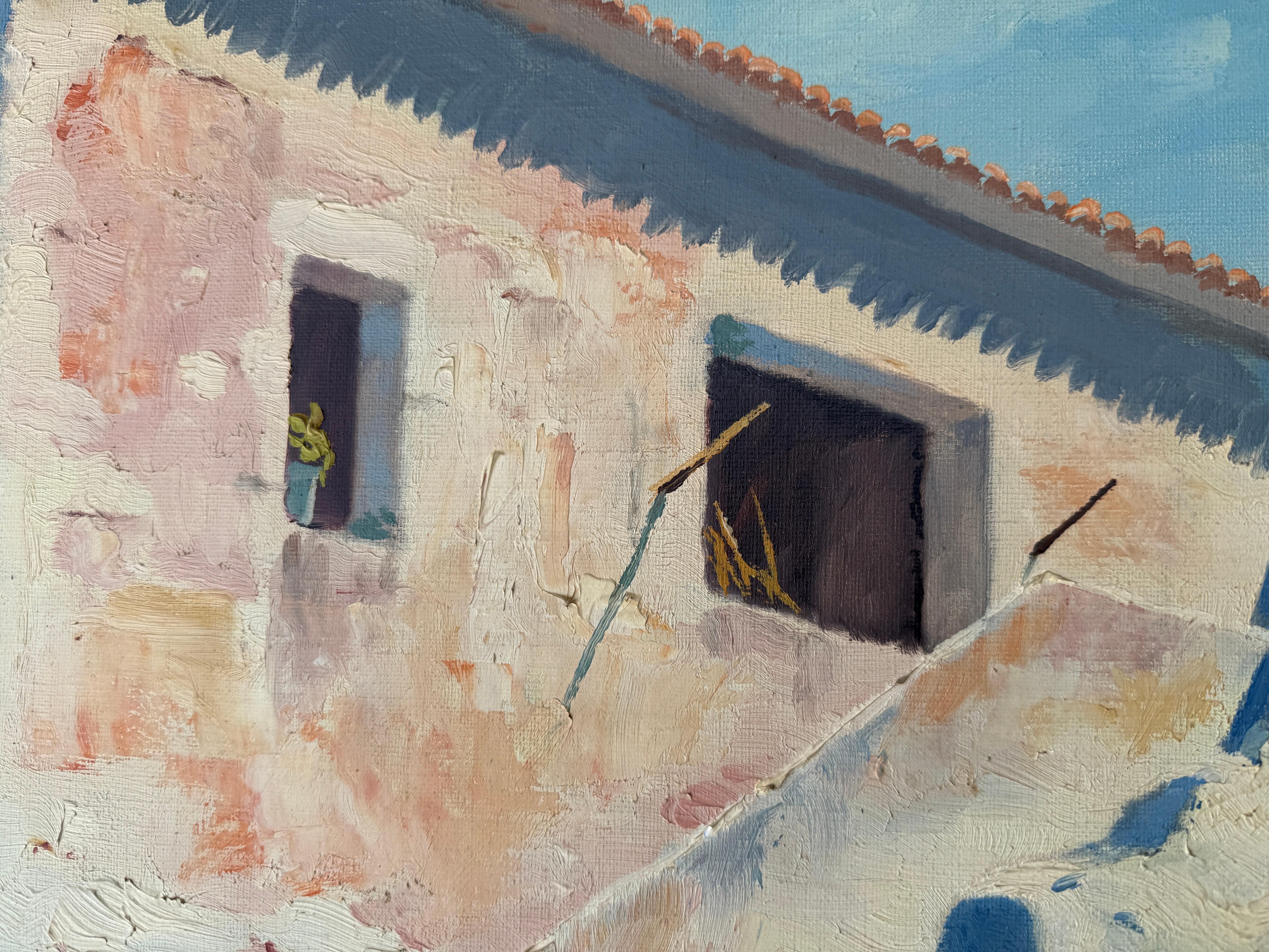 Mediterranes Bauernhaus mit Brunnen Öl auf Leinwand Gemälde Spanien im Angebot 1