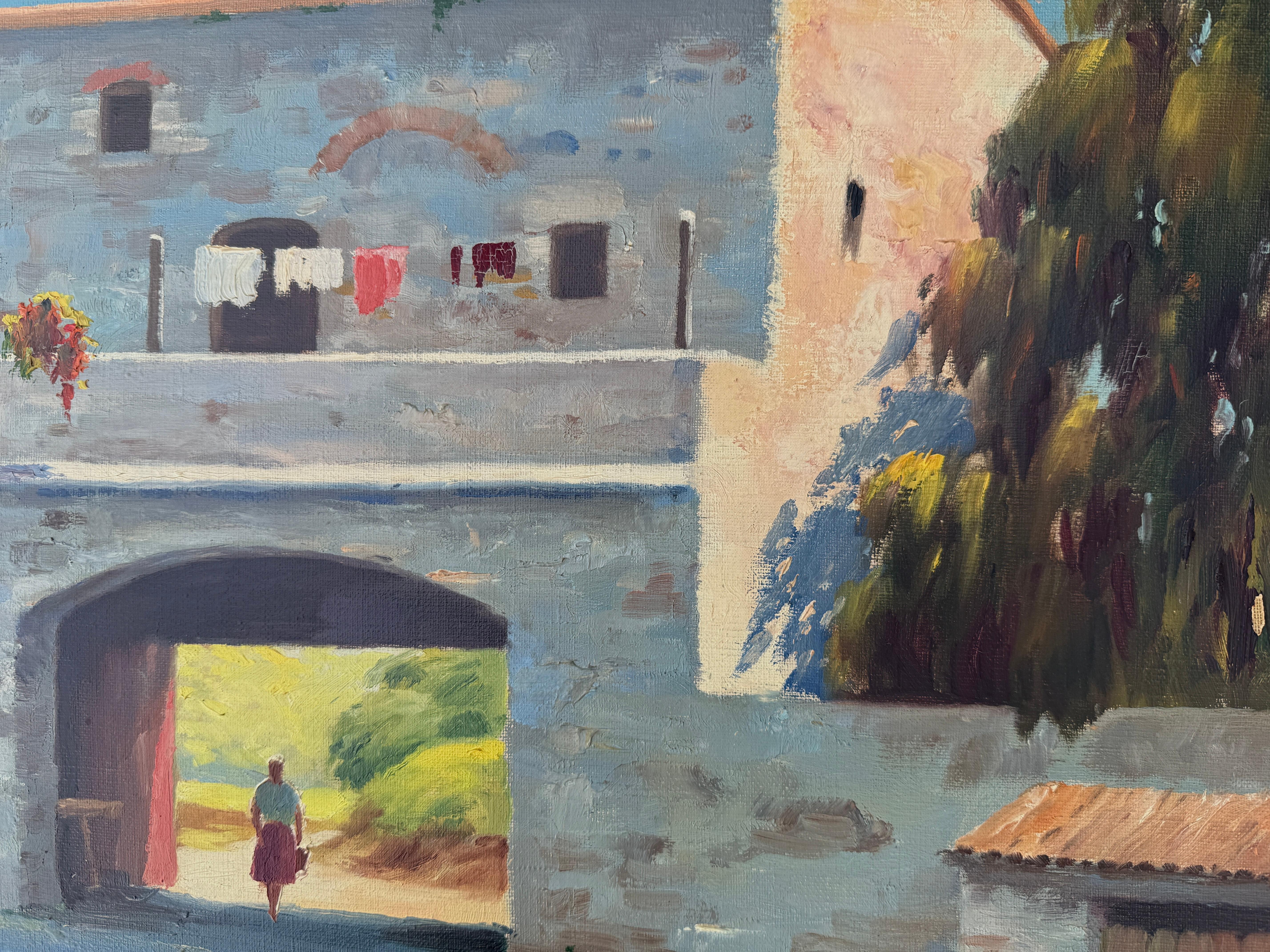 Mediterranes Bauernhaus mit Brunnen Öl auf Leinwand Gemälde Spanien im Angebot 2