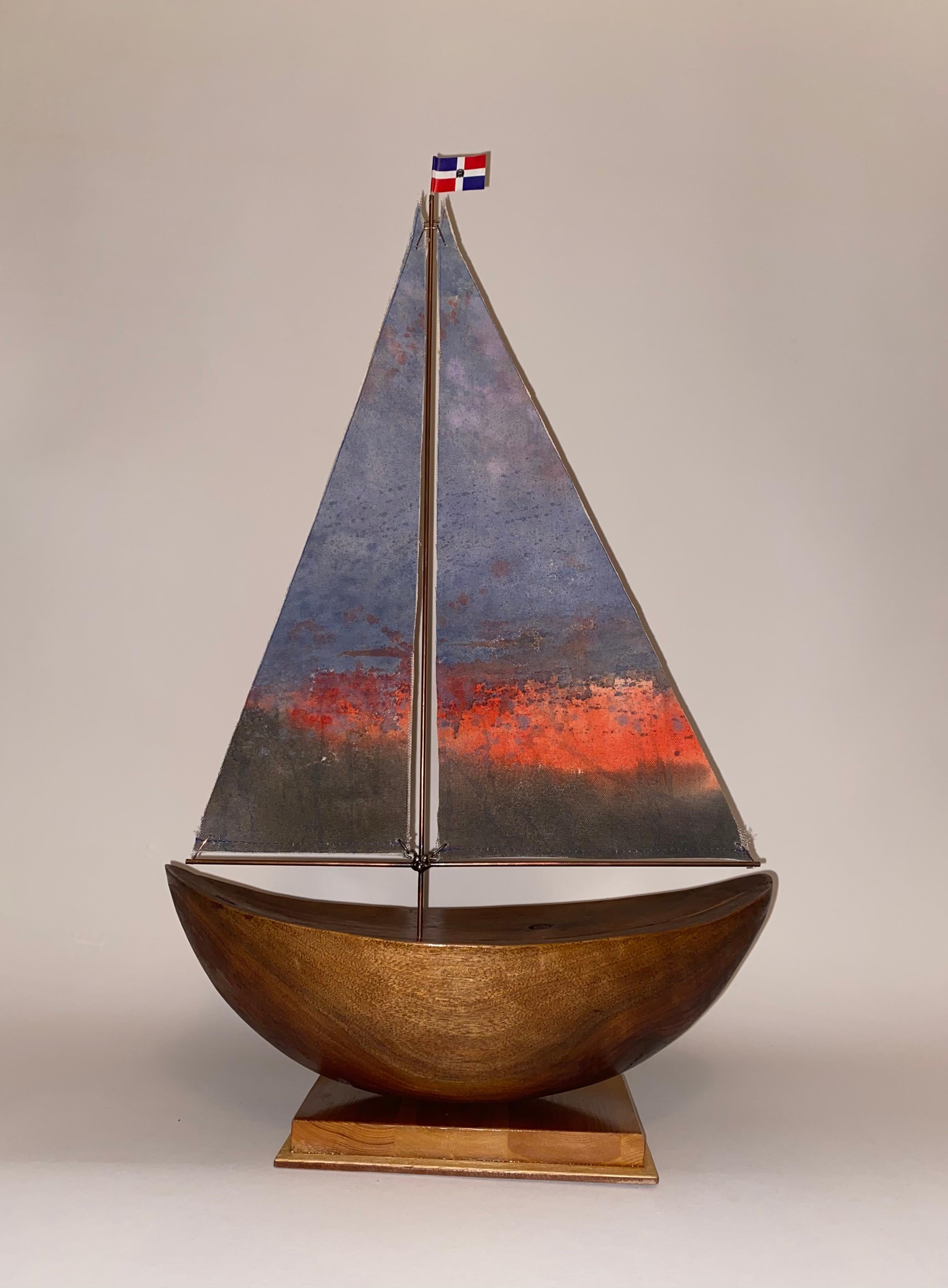 Pedro Villalta Still-Life Sculpture – Boat mit Sonnenuntergang-Segel
