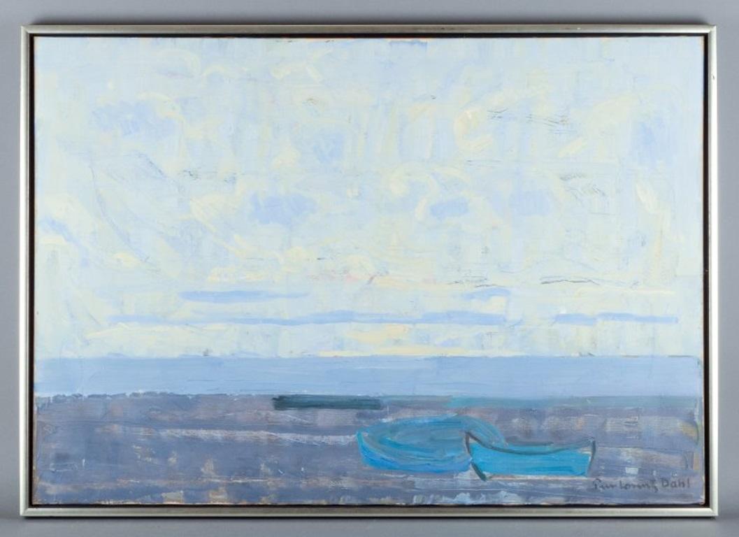 Peer Lorentz Dahl (1915-2005), Norwegian artist, oil on canvas.
Modernist beach scene with rowboats.
Approximately from the 1960s.
Signed Peer Lorentz Dahl.
In perfect condition.
Dimensions: W 97.0 cm x H 68.0 cm.
Total dimensions: W 100.5 cm x H