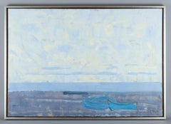 Peer Lorentz Dahl, artista noruego. Óleo sobre lienzo. Vista modernista de la playa