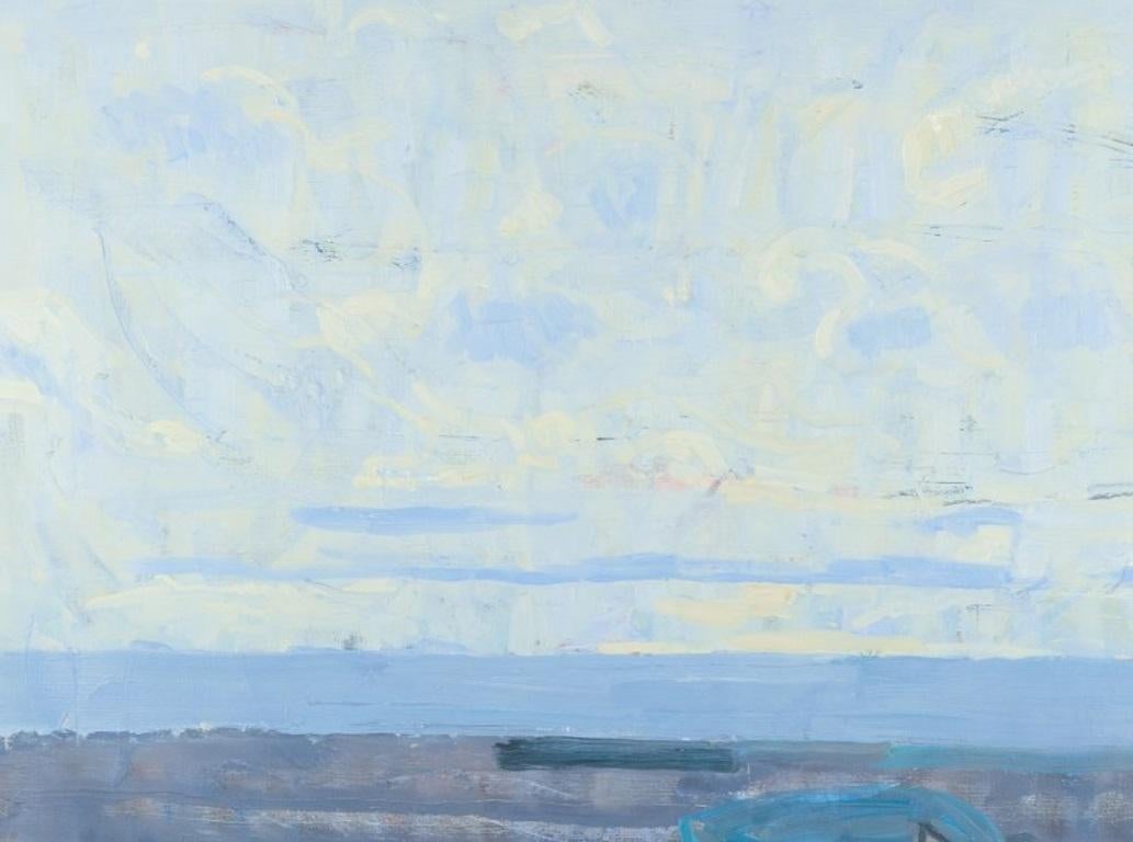 Peer Lorentz Dahl, Norwegian artist. Oil on canvas. Modernist beach view In Excellent Condition For Sale In Copenhagen, DK