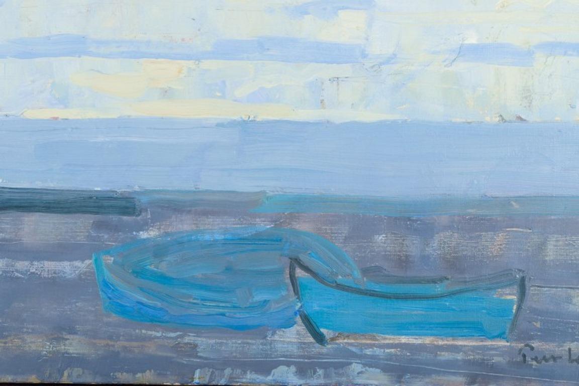 Canvas Peer Lorentz Dahl, Norwegian artist. Oil on canvas. Modernist beach view For Sale