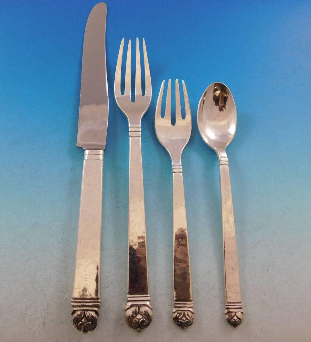 Peer Smed Handwrought Sterling Silver Flatware Set Service 82 pieces Dinner Size In Excellent Condition In Big Bend, WI