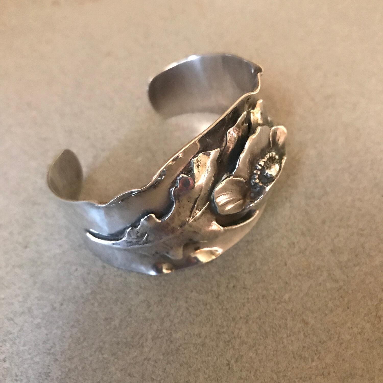 Art Nouveau Peer Smed Sterling Silver Large Cuff Bracelet For Sale