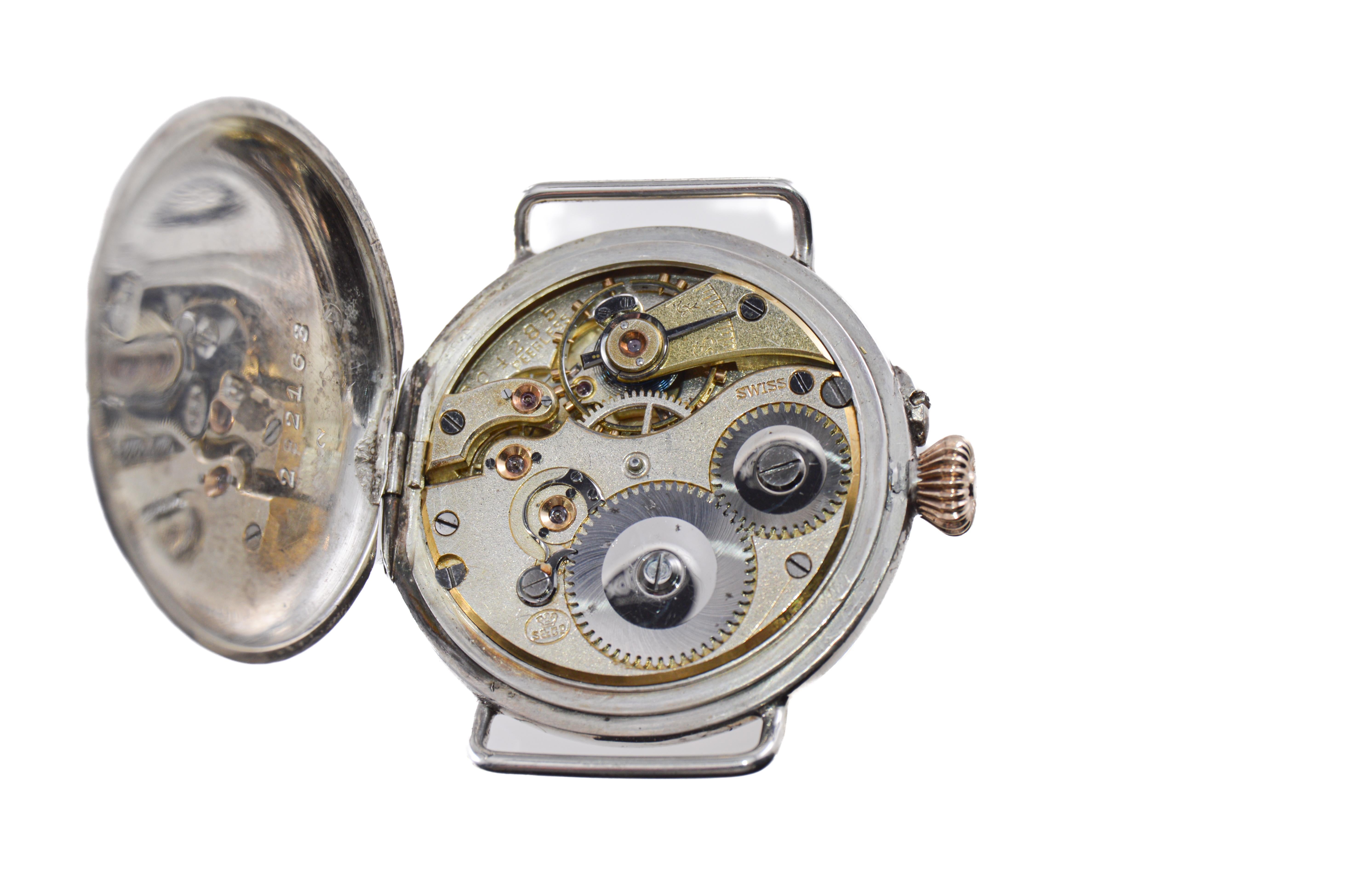 Peerless by IWC Campaign Style Sterling Silver Half Hunter from 1915 For Sale 7