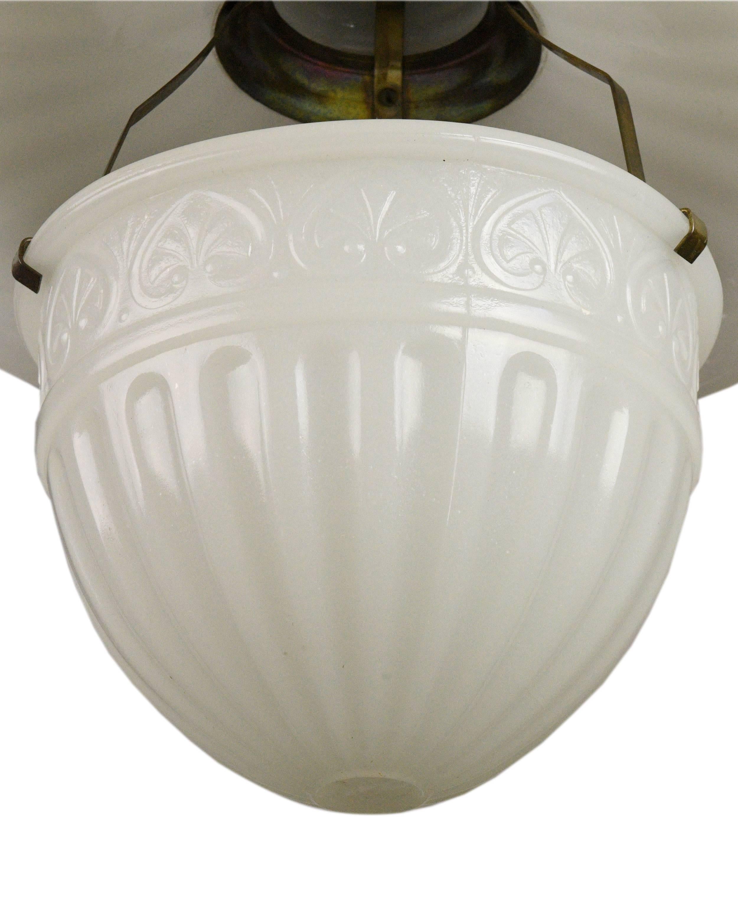 Early 20th Century Peerlite Flush Mount with Milk Glass Shade