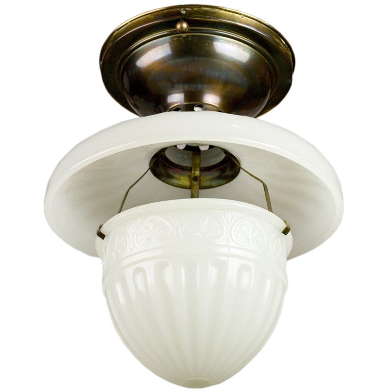Peerlite Flush Mount with Milk Glass Shade at 1stDibs