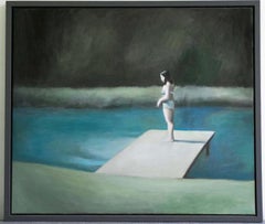 Swimming pool. Oil on canvas. Signed.