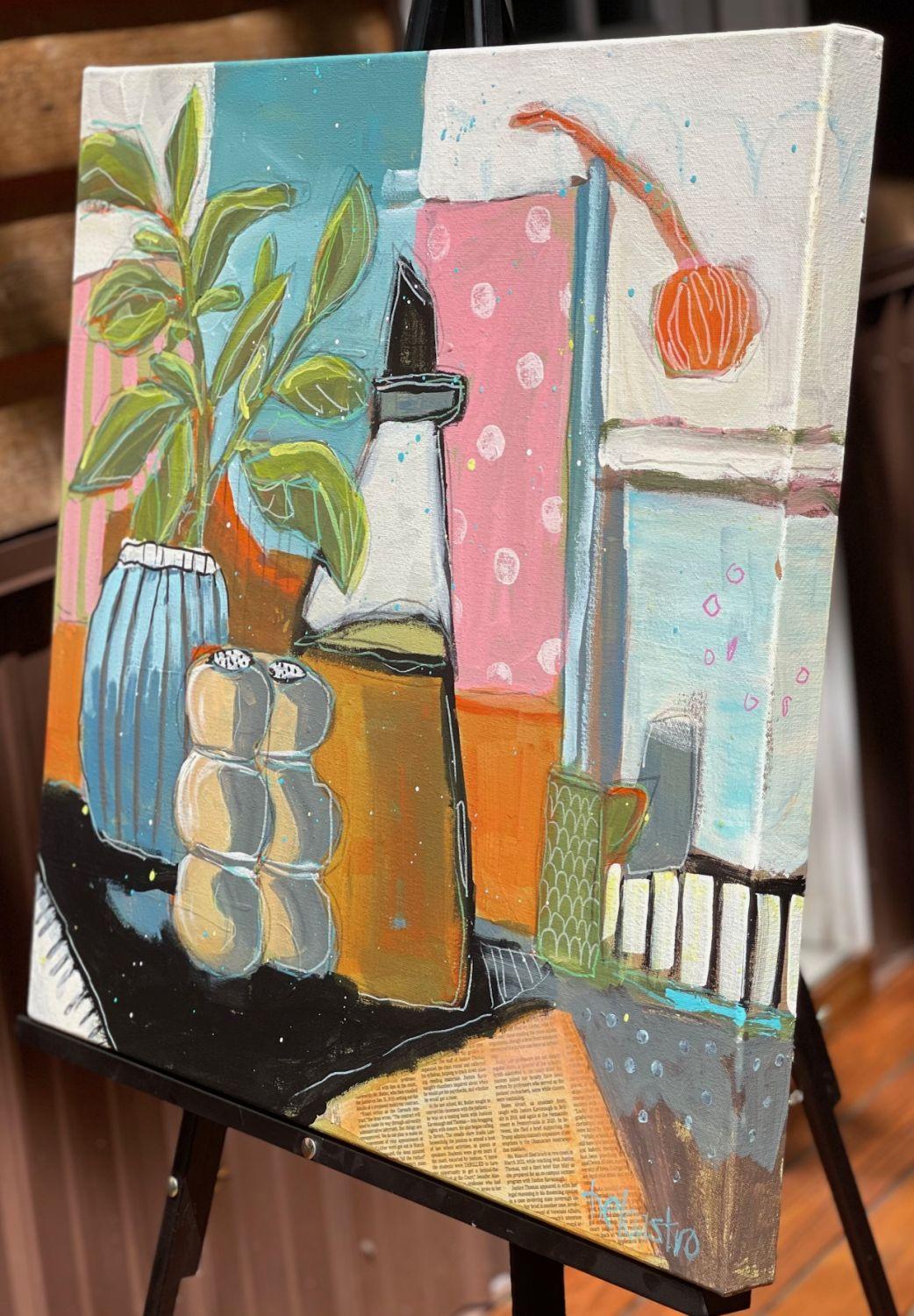 Salt and Pepper, peinture originale - Contemporain Mixed Media Art par Peg Belcastro