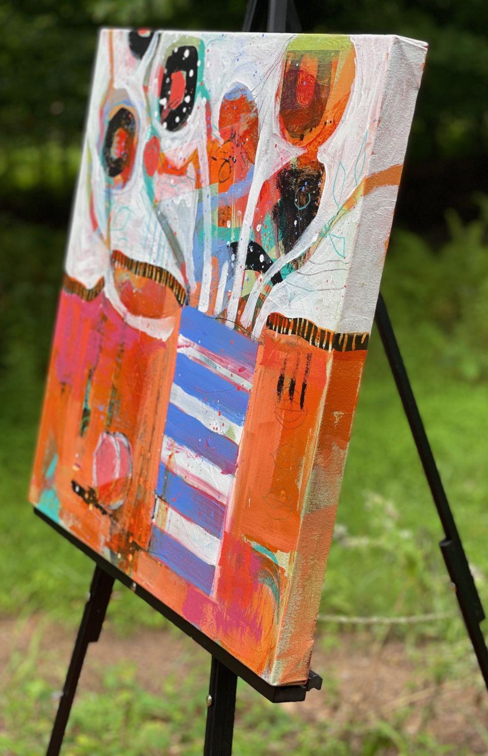 Vous êtes un pêcheur, peinture originale - Expressionniste Mixed Media Art par Peg Belcastro