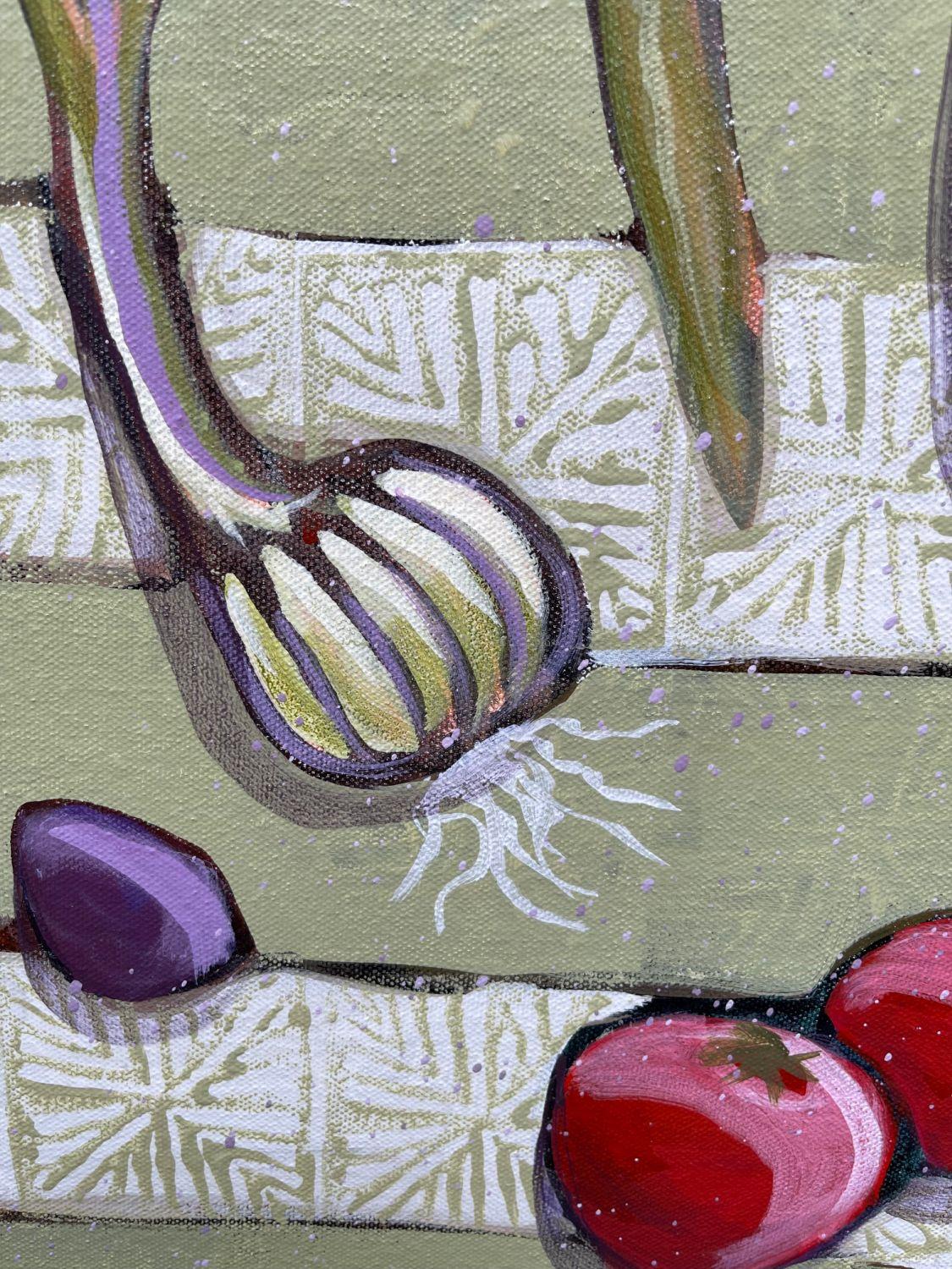Puttanesca, Originalgemälde (Grau), Still-Life Painting, von Peg Belcastro
