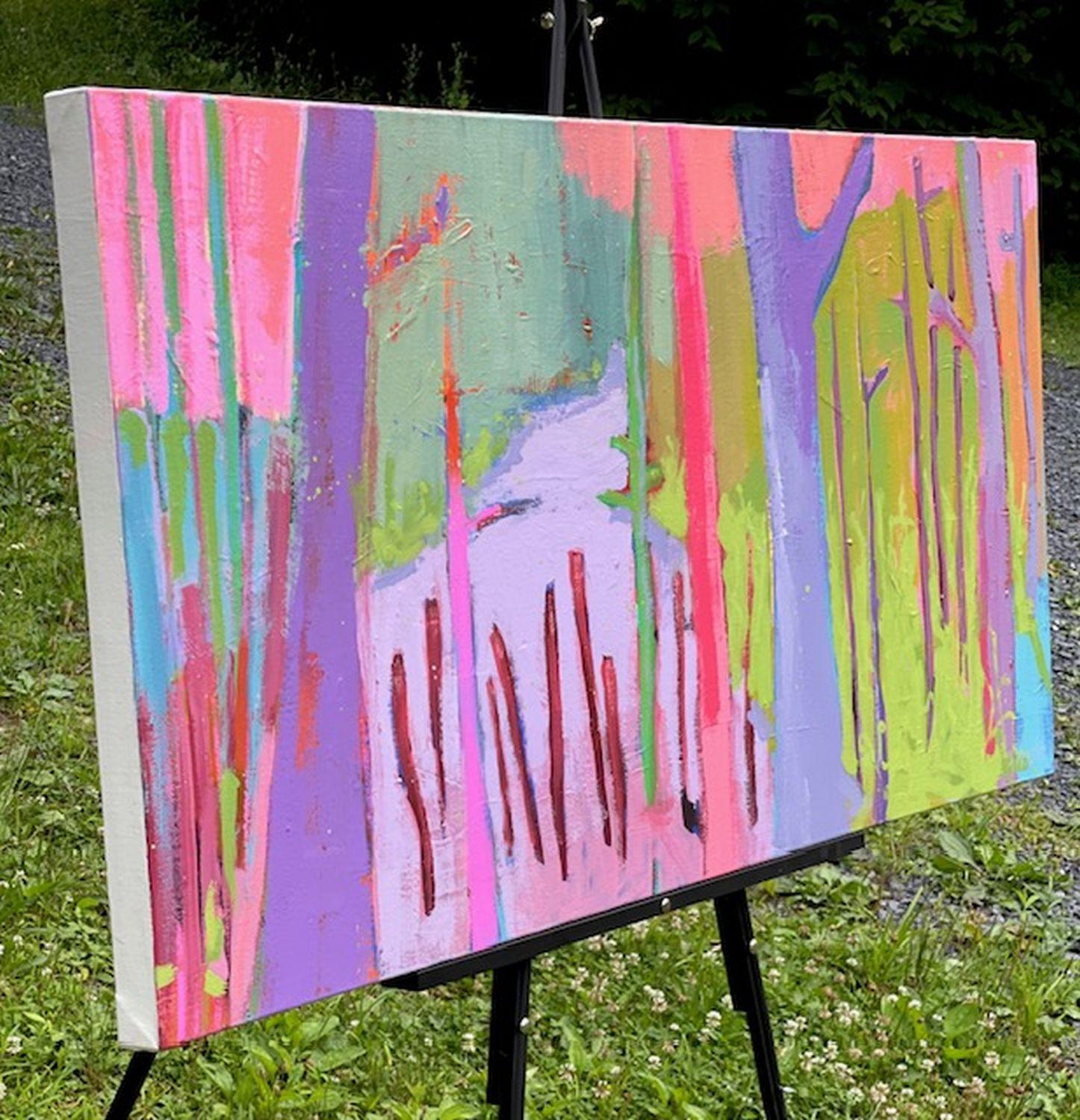 The Greenbriar Patch, Abstract Painting - Gray Landscape Painting by Peg Belcastro