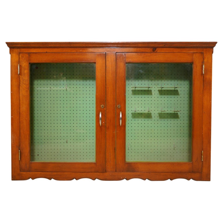 Peg Board Wall Mount Display 2 Glass Pane Doors For Sale at 1stDibs