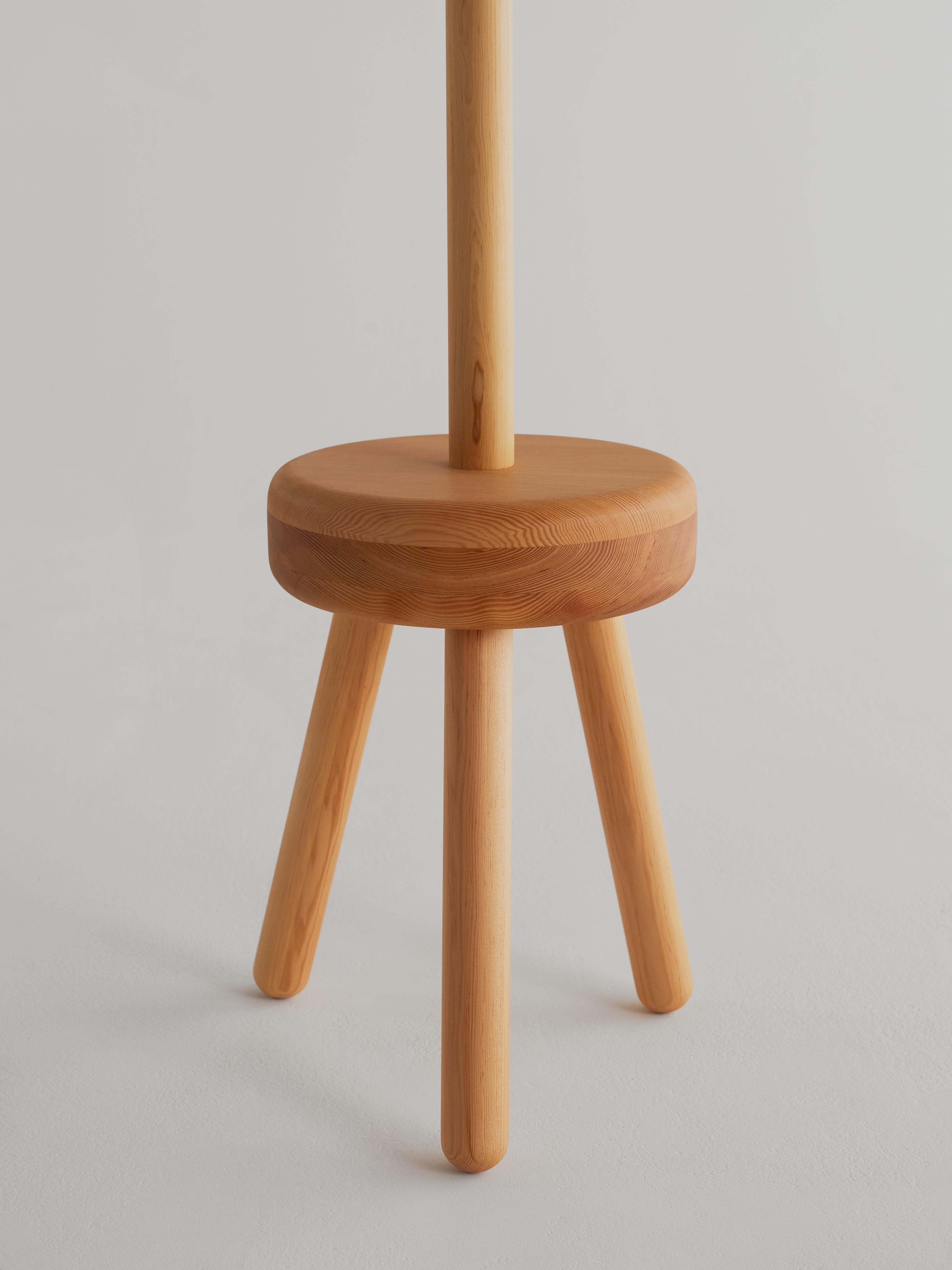 Peg coat rack by Campagna, shown in Douglas Fir. 

Drawing inspiration from Shaker sewing and side tables, this solid wood, hand-made coat rack adds a sense of playful delight to any entryway. Both minimal and whimsical, the Peg Coat Rack utilizes