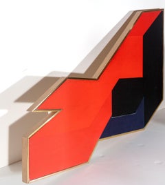 "Tela sagomata", olio su tela con forme rosse e nere di Peg Fritsch