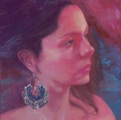 "Il gioiello rosa" (2022) di Pegah Samaie, Pittura a olio originale, Ritratto femminile