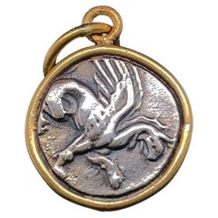 Pegasus Coin Charm Pendant, Double-Sided, 24K Gold & Silver, Handmade in Turkey