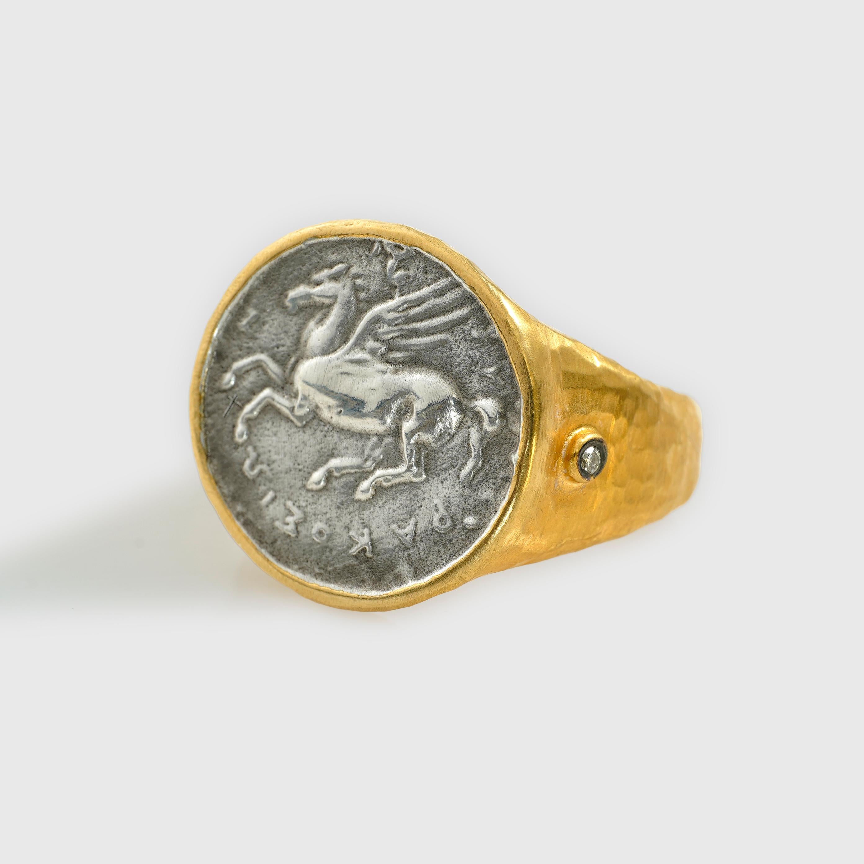 Pegasus Coin Ring Winged Horse White Stallion, Diamonds, Comfort Fit, Zeus For Sale 4