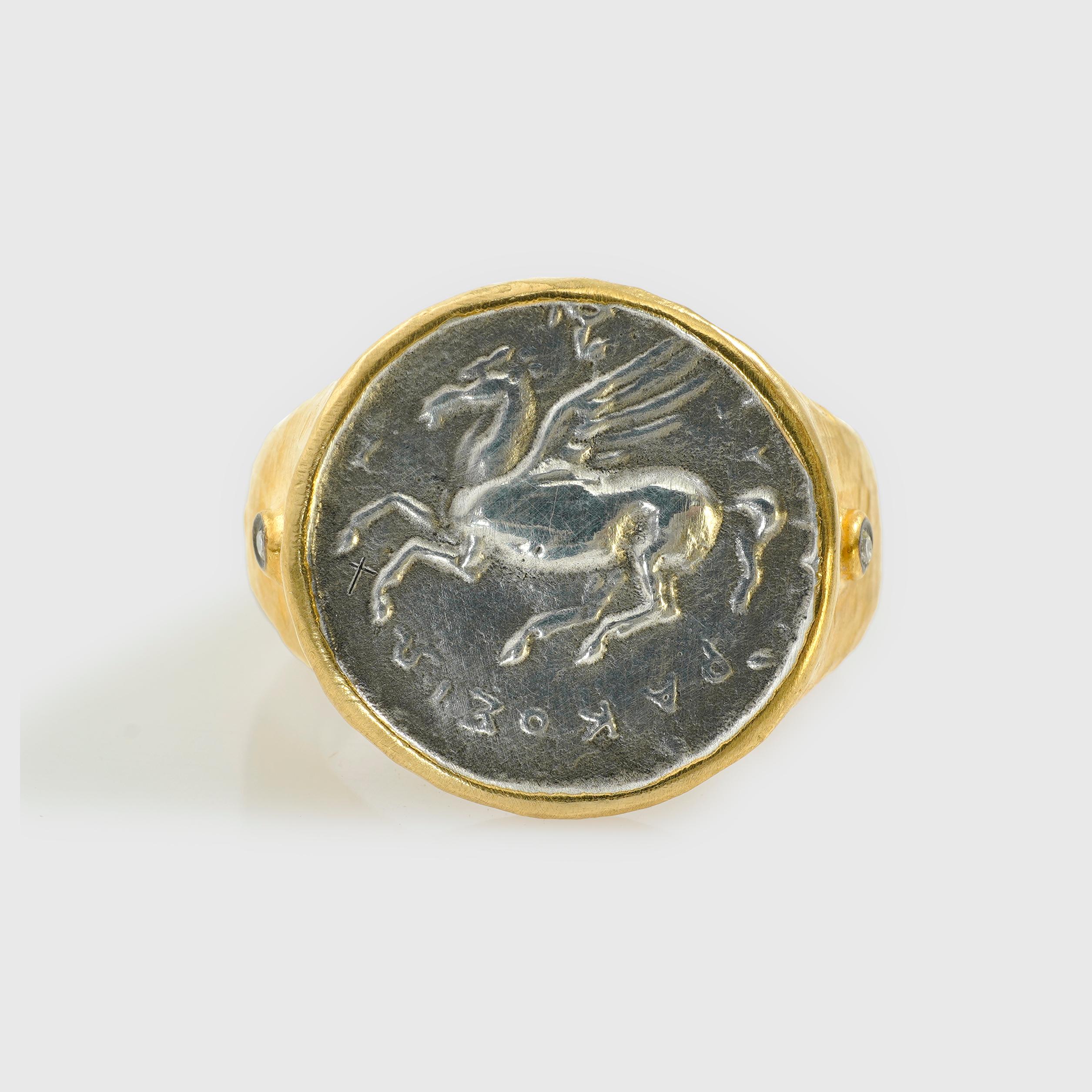 Pegasus Coin Ring Winged Horse White Stallion, Diamonds, Comfort Fit, Zeus For Sale 5