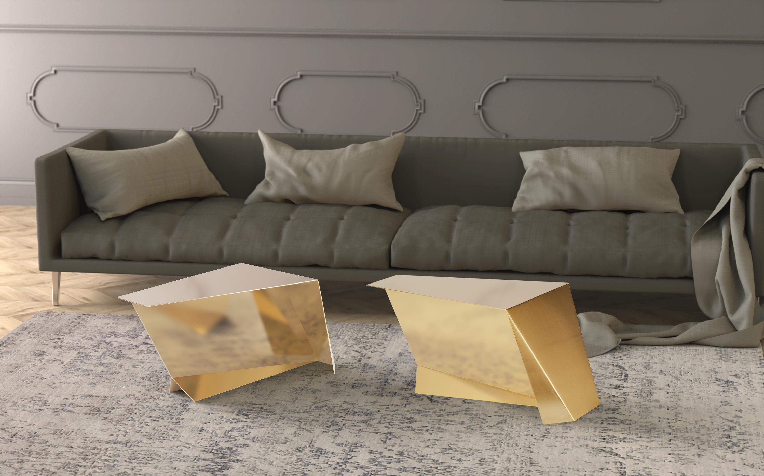 Pegasus, Contemporary Coffee Table, Golden Stainless Steel 3