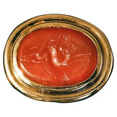 Pegasus Signet, Antique Carnelian Intaglio in 18k Yellow Gold