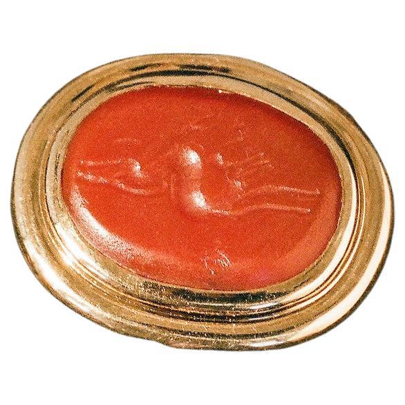 Pegasus Signet, Antique Carnelian Intaglio in 18k Yellow Gold For Sale