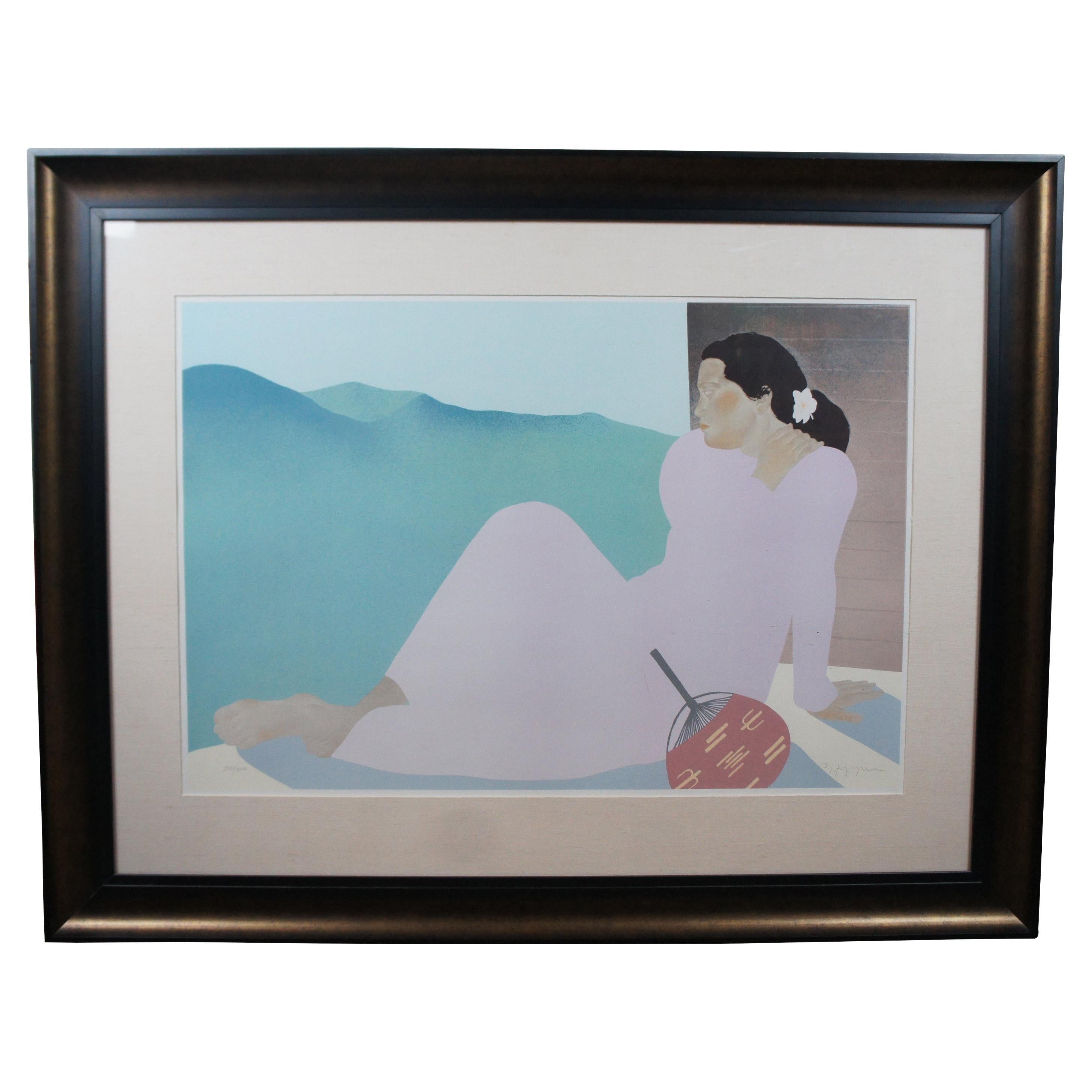 Pegge Hopper Kohala Afternoon Hawaiian Woman with Fan Serigraph Print Signed