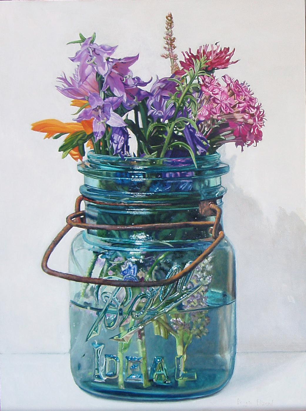 Still-Life Painting di Peggie Blizard - Fiori estivi con campanelle di lavanda