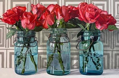 Three Roses against Wallpaper