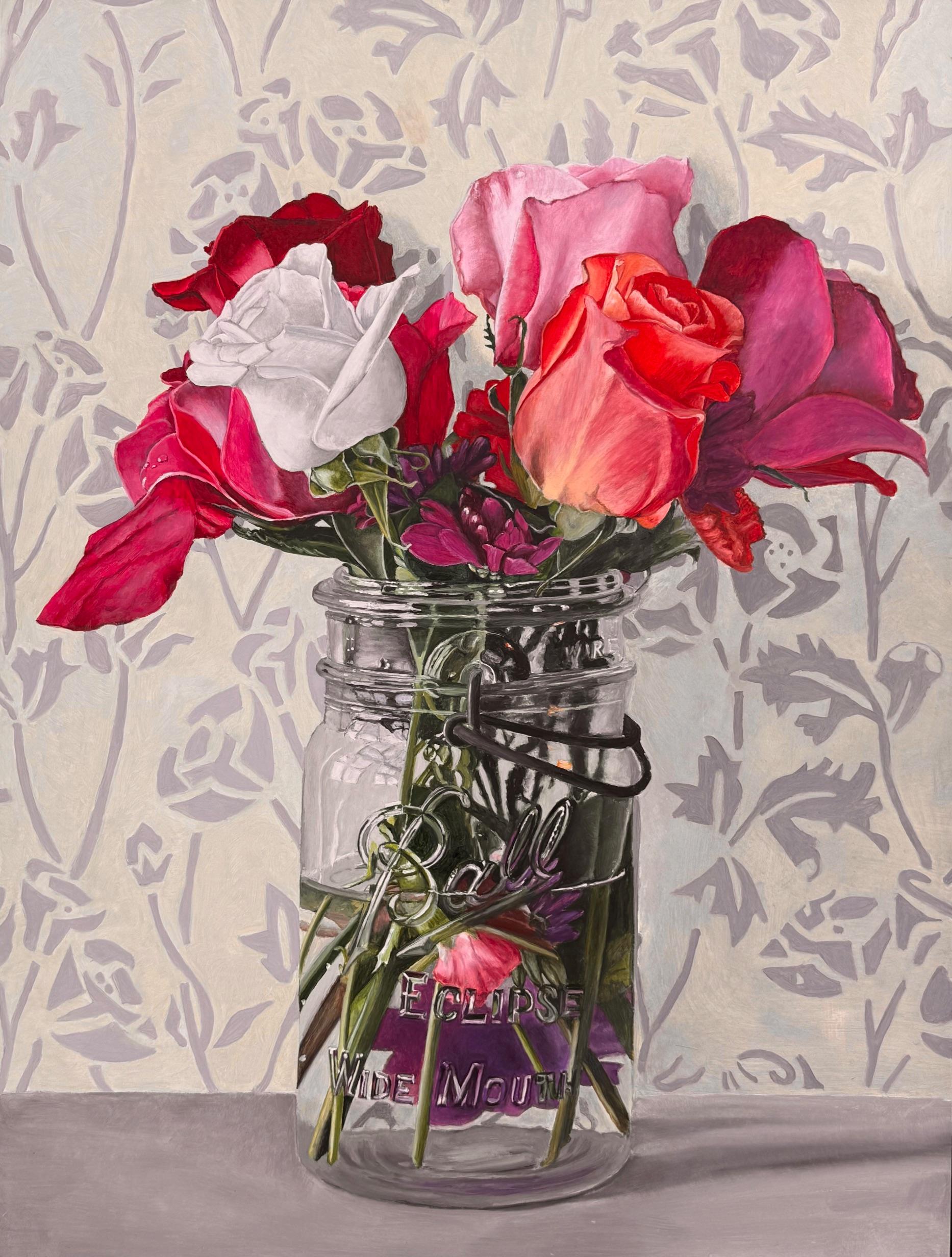 Winter Roses - Painting by Peggie Blizard