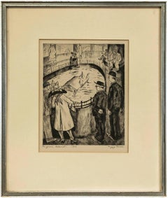 Drypoint Etching "Penguin Island" 1926