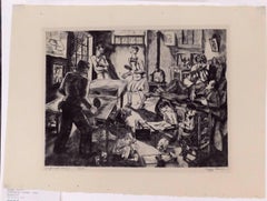 Acquaforte firmata a matita di Peggy Bacon, 1929 - Scena conviviale