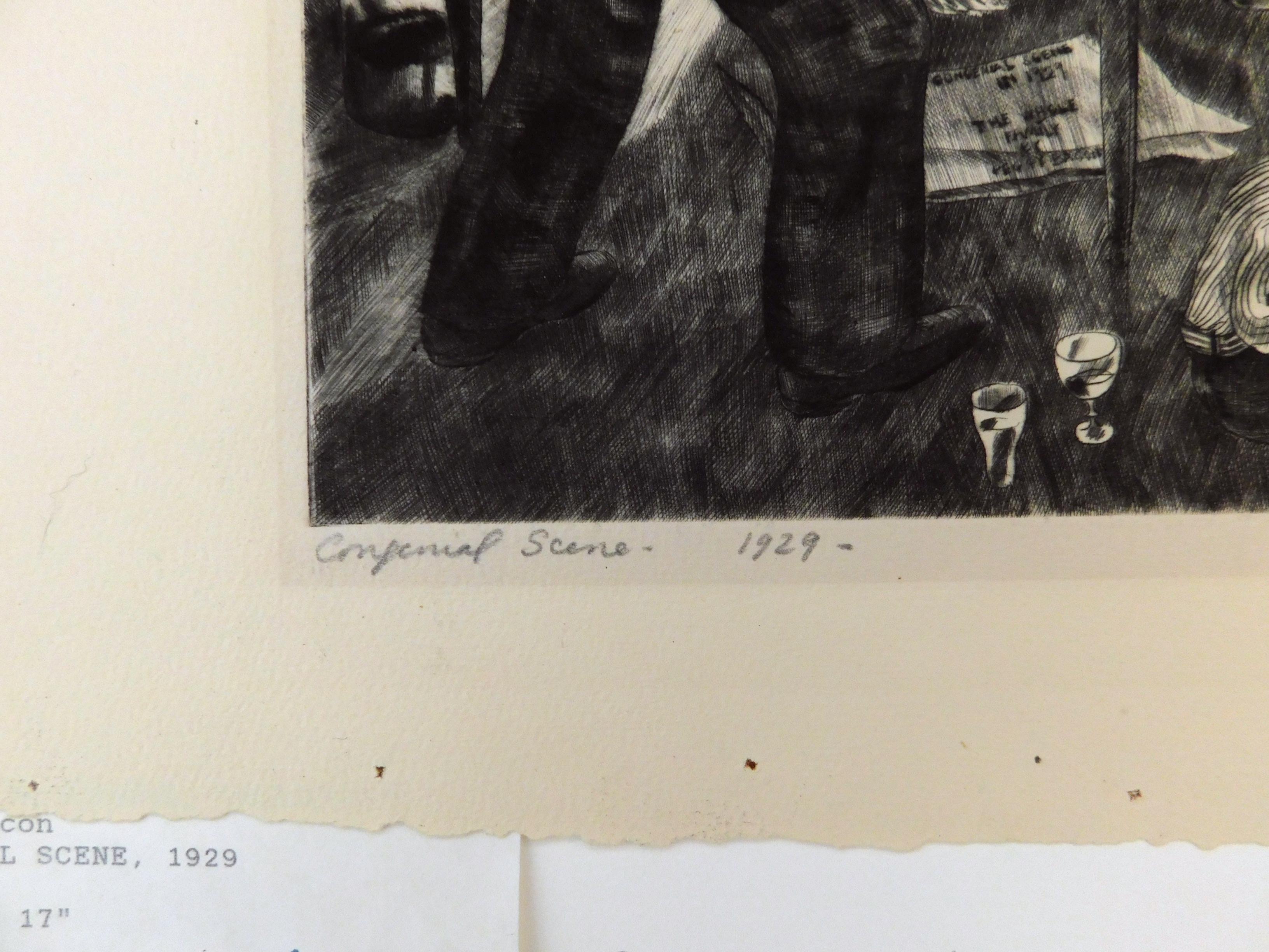 Peggy Bacon Pencil Signed Etching, 1929 - Congenial Scene For Sale 3