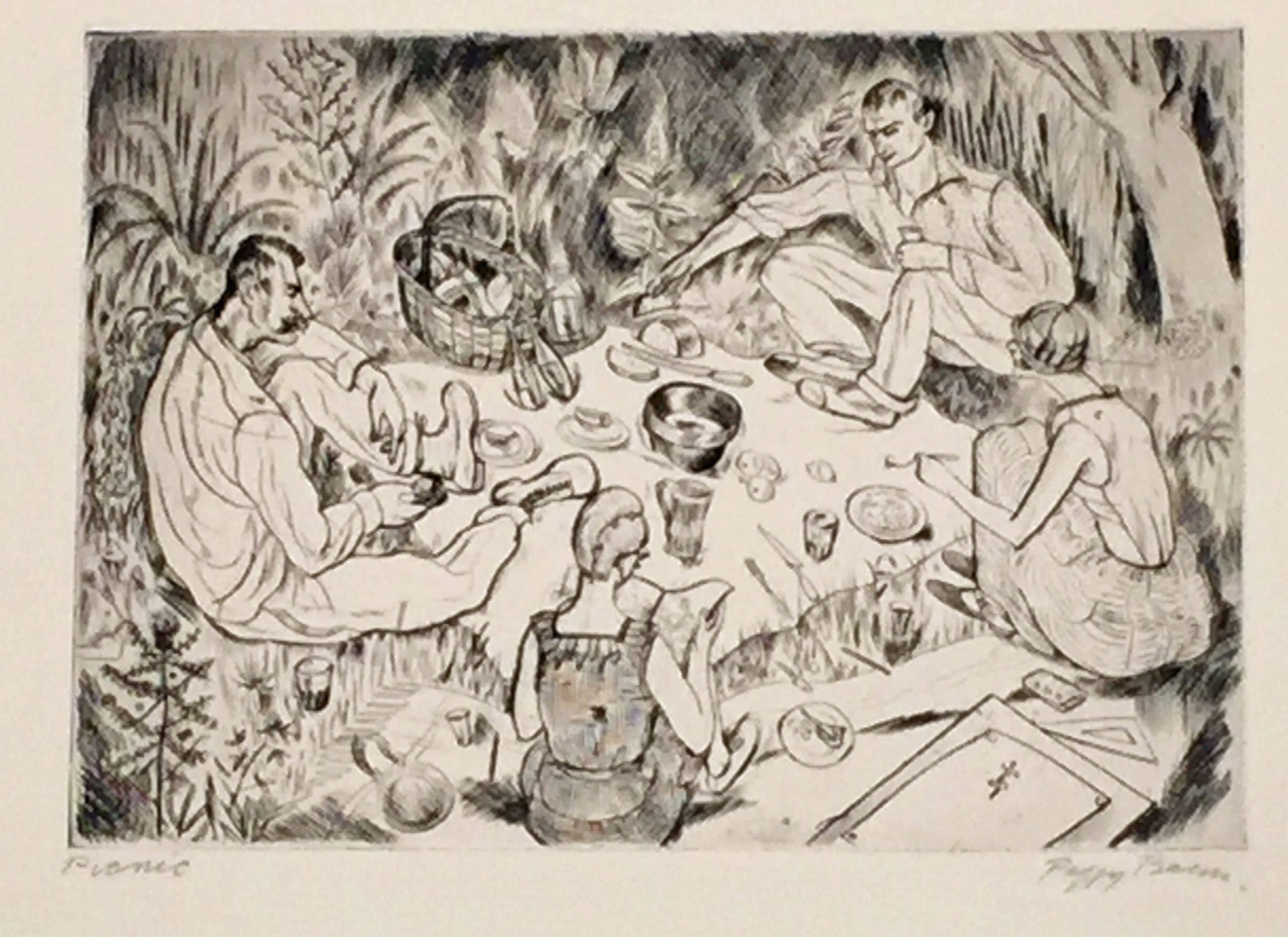 Peggy Bacon Figurative Print – PICNIC