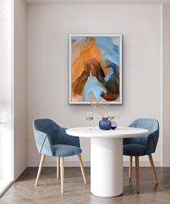Almanac, Original Abstract Painting, Neutral Blue and Pink Contemporary Artwork