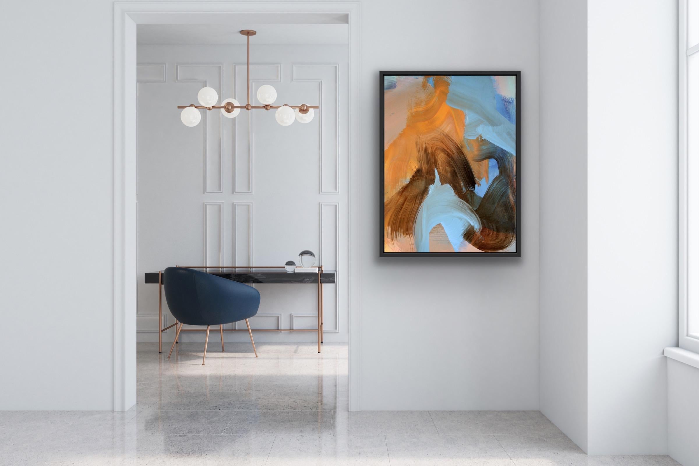 Almanacco, quadro astratto originale, opera d'arte contemporanea neutra blu e rosa in vendita 3