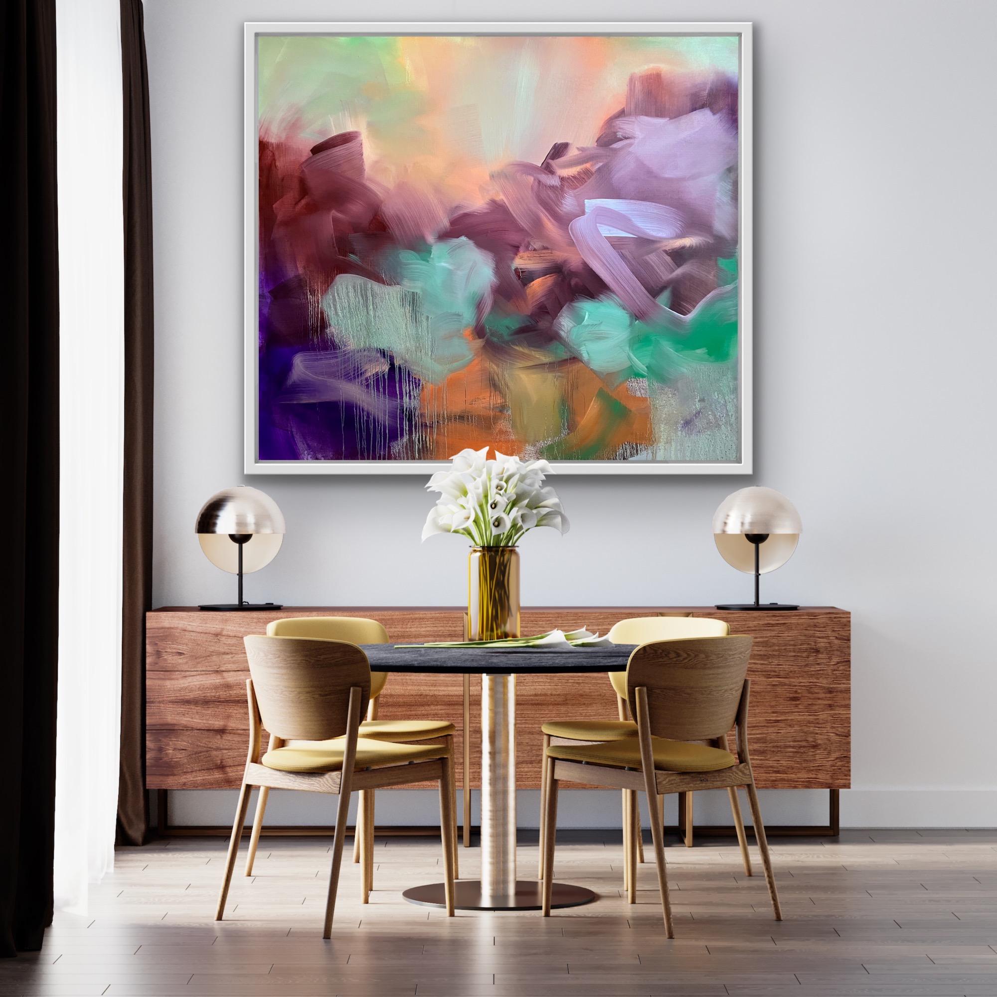 Passenger, Bright Gestural Abstract Painting, Elegant Colourful Statement Art For Sale 1